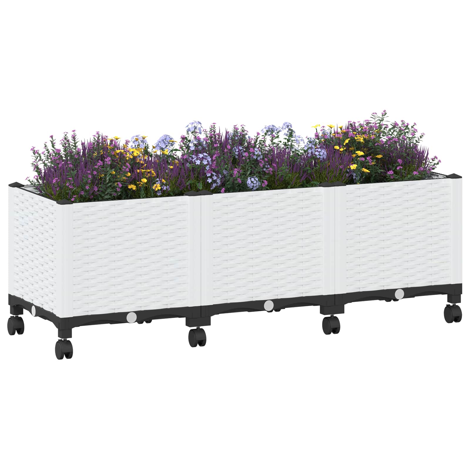 Vrtni cvetlični lonček s kolesi Bela 120 x 40 x 48 cm PP - slika 3