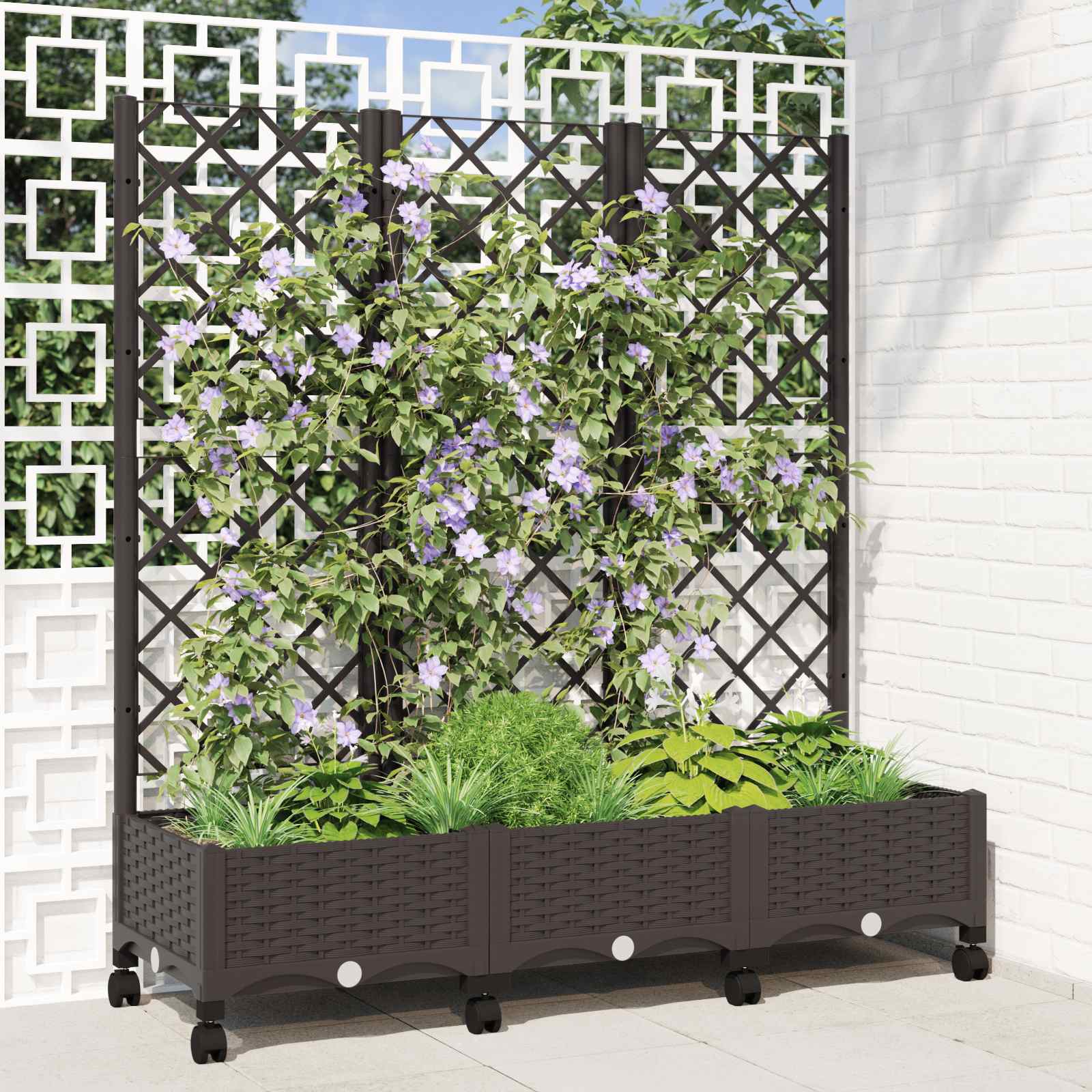 vidaXL Vază de gradină cu spalier și roți Maro 120 x 40 x 131,5 cm PP