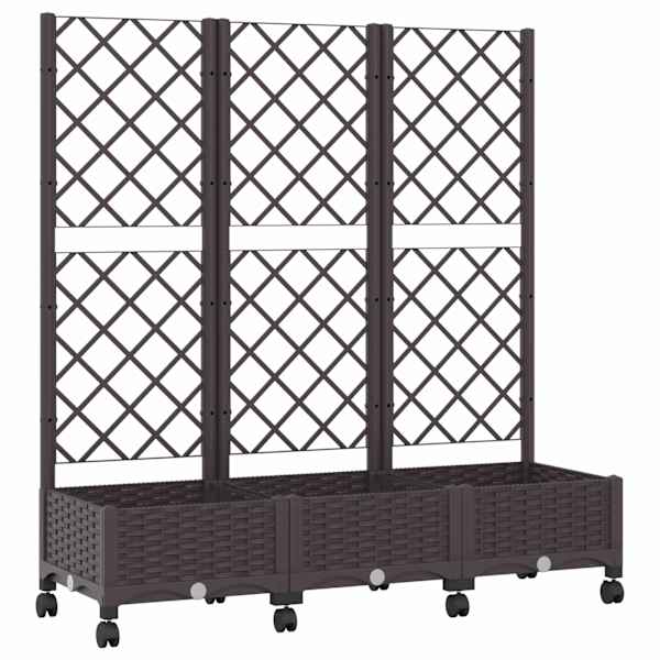 vidaXL Aia istutuskast trellise ja ratastega Pruun 120 x 40 x 131,5 cm