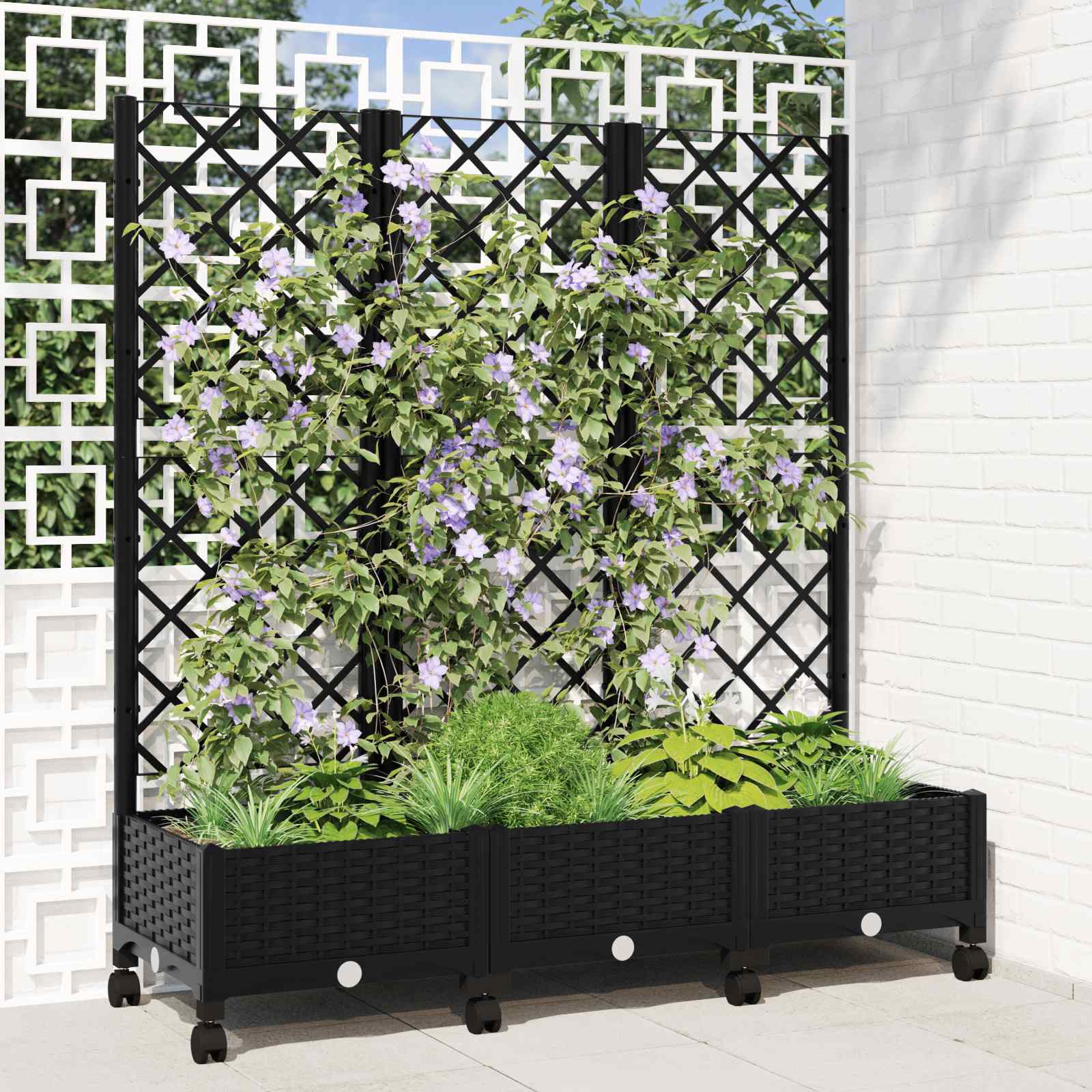 Tuinplantbak met schutting en wielen Zwart 120 x 40 x 131,5 cm image 1