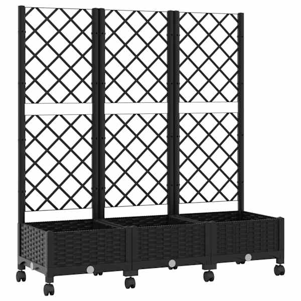 vidaXL Aia istutuskast trellise ja ratastega Must 120 x 40 x 131,5 cm
