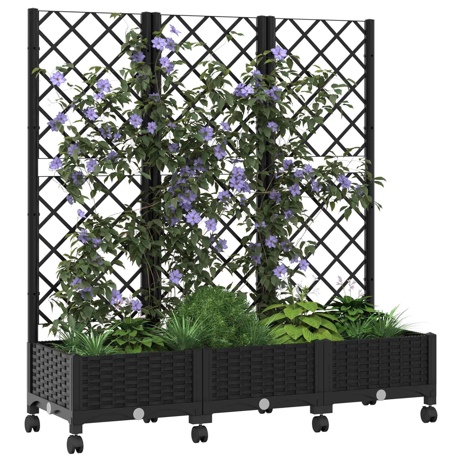 Tuinplantbak met schutting en wielen Zwart 120 x 40 x 131,5 cm image 3