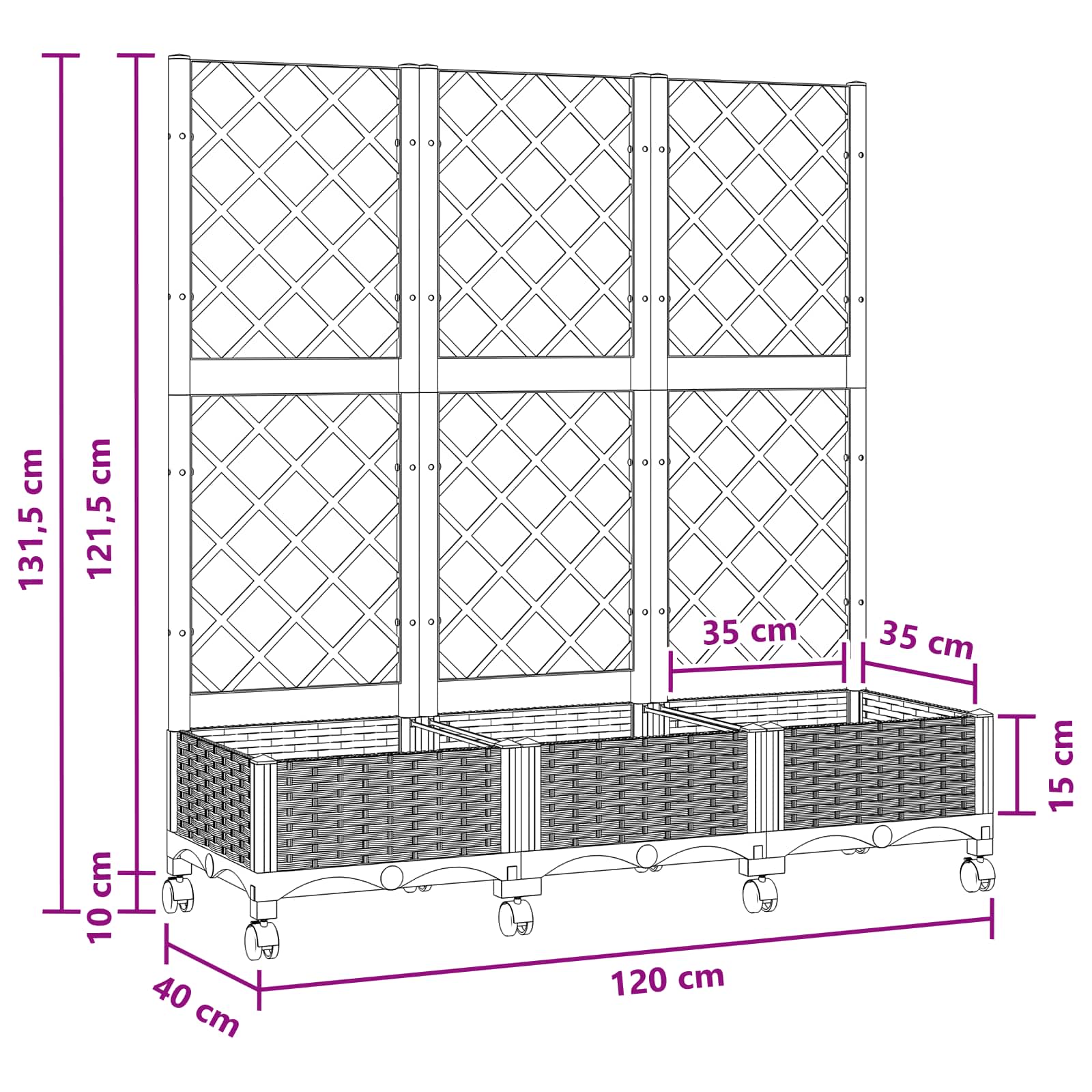 Tuinplantbak met schutting en wielen Zwart 120 x 40 x 131,5 cm image 8