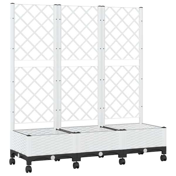 vidaXL Aia istutuskast trellise ja ratastega Valge 120 x 40 x 131,5 cm