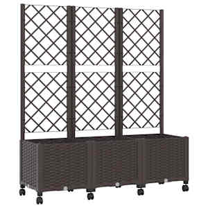 vidaXL Aia istutuskast trellise ja ratastega Pruun 120 x 40 x 146 cm