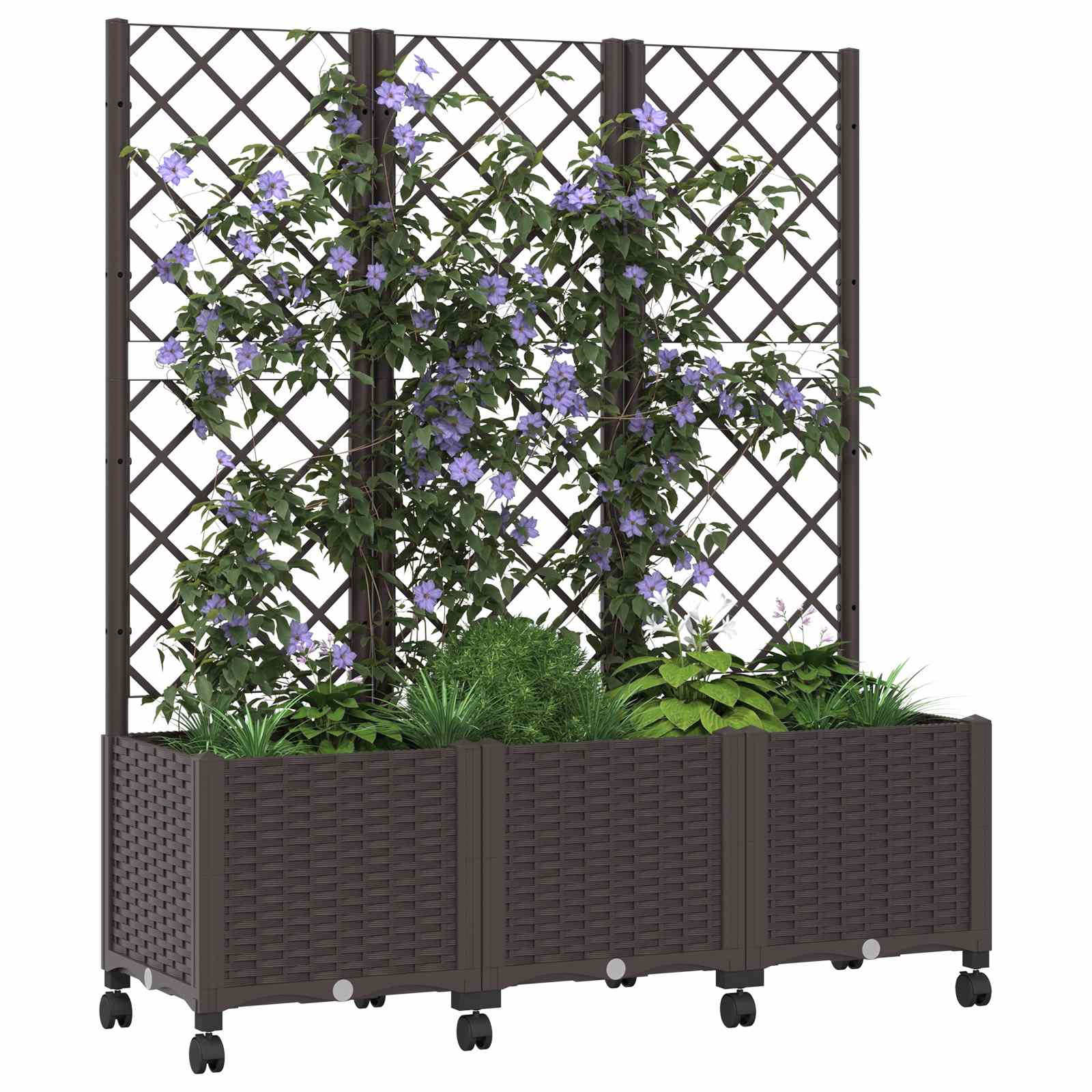 Vrtni sadilnik s srežnikom in kolesi Rjava 120 x 40 x 146 cm PP - slika 3
