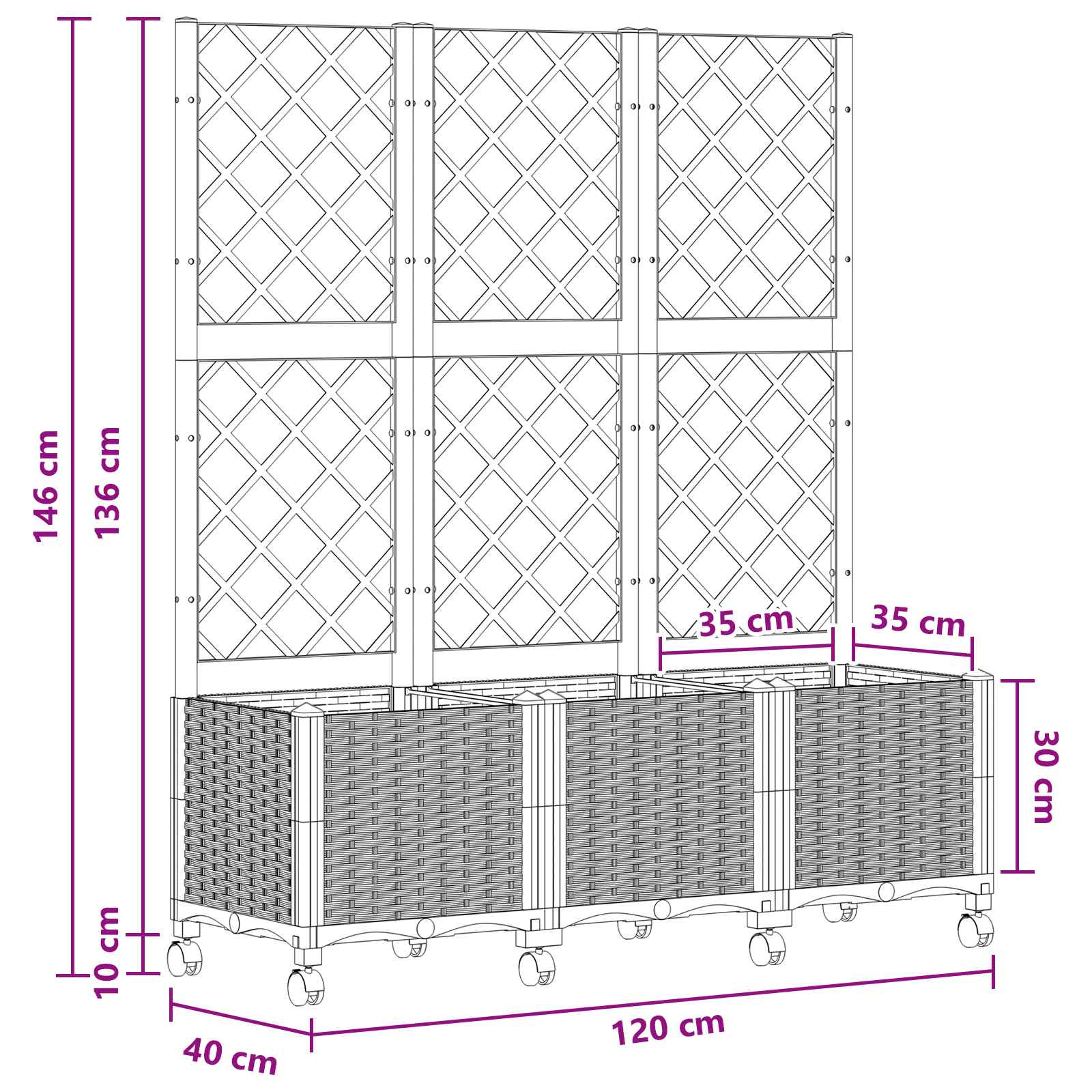 Vrtni sadilnik s srežnikom in kolesi Rjava 120 x 40 x 146 cm PP - slika 8