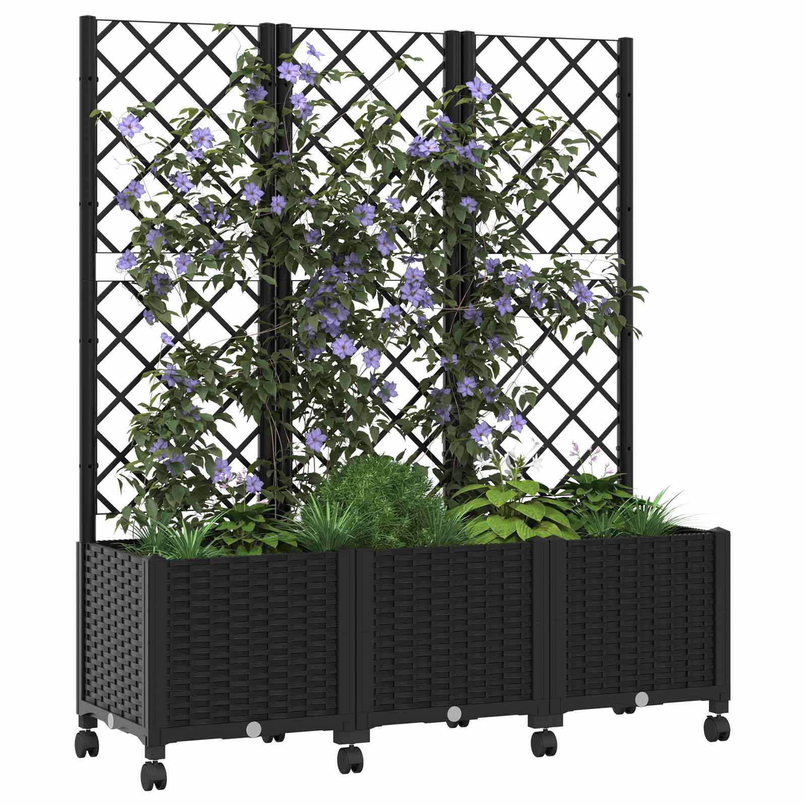 Tuinplantbak met schutting en wielen Zwart 120 x 40 x 146 cm PP image 3