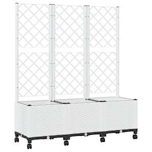 vidaXL Aia istutuskast trellise ja ratastega Valge 120 x 40 x 146 cm