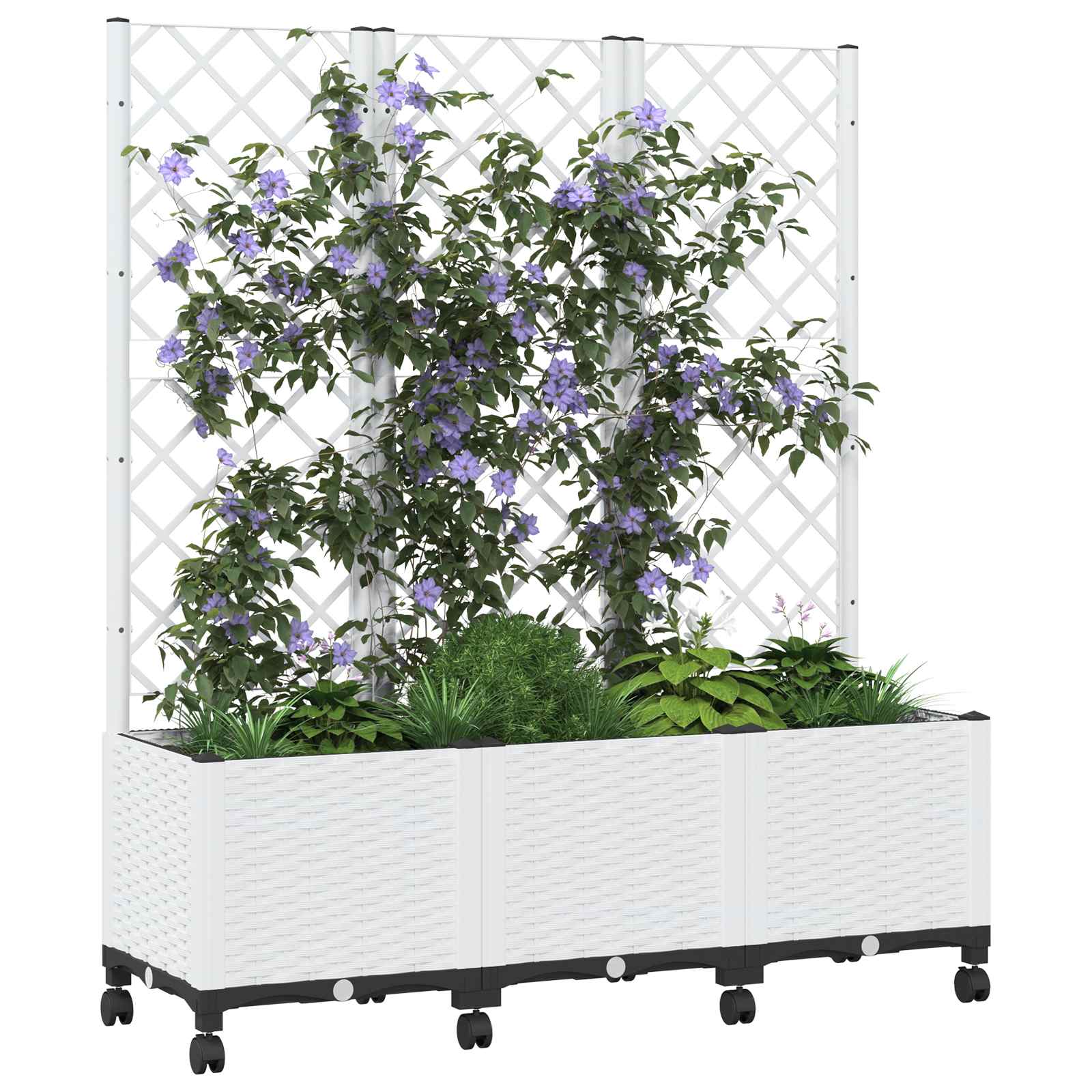 Vrtni sadilnik s srežnikom in kolesi Bela 120 x 40 x 146 cm PP - slika 3