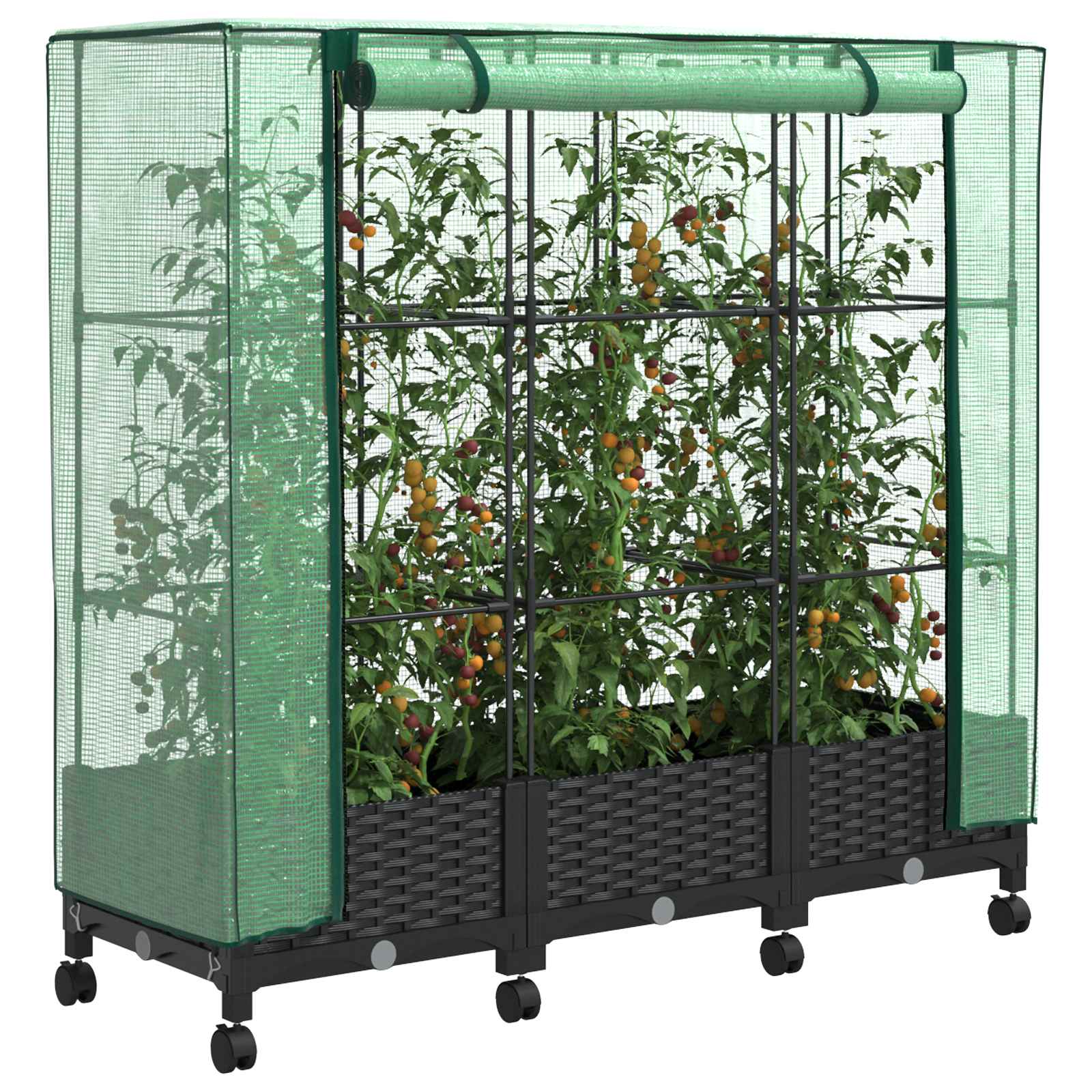 Tuinplantenbak met Kasbedekking en Wielen 3 st Zwart PP image 3