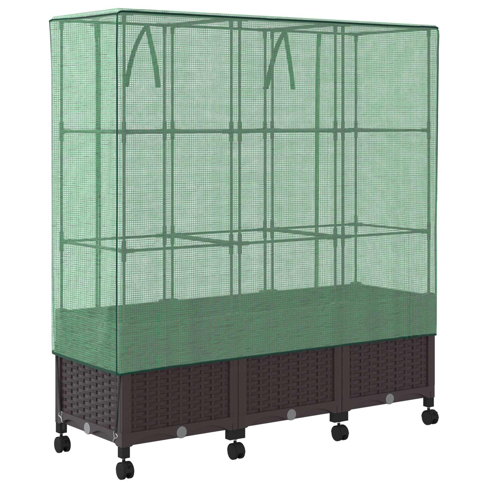 Tuinplantenbak met Kasbedekking en Wielen 3 st Bruin PP image 4