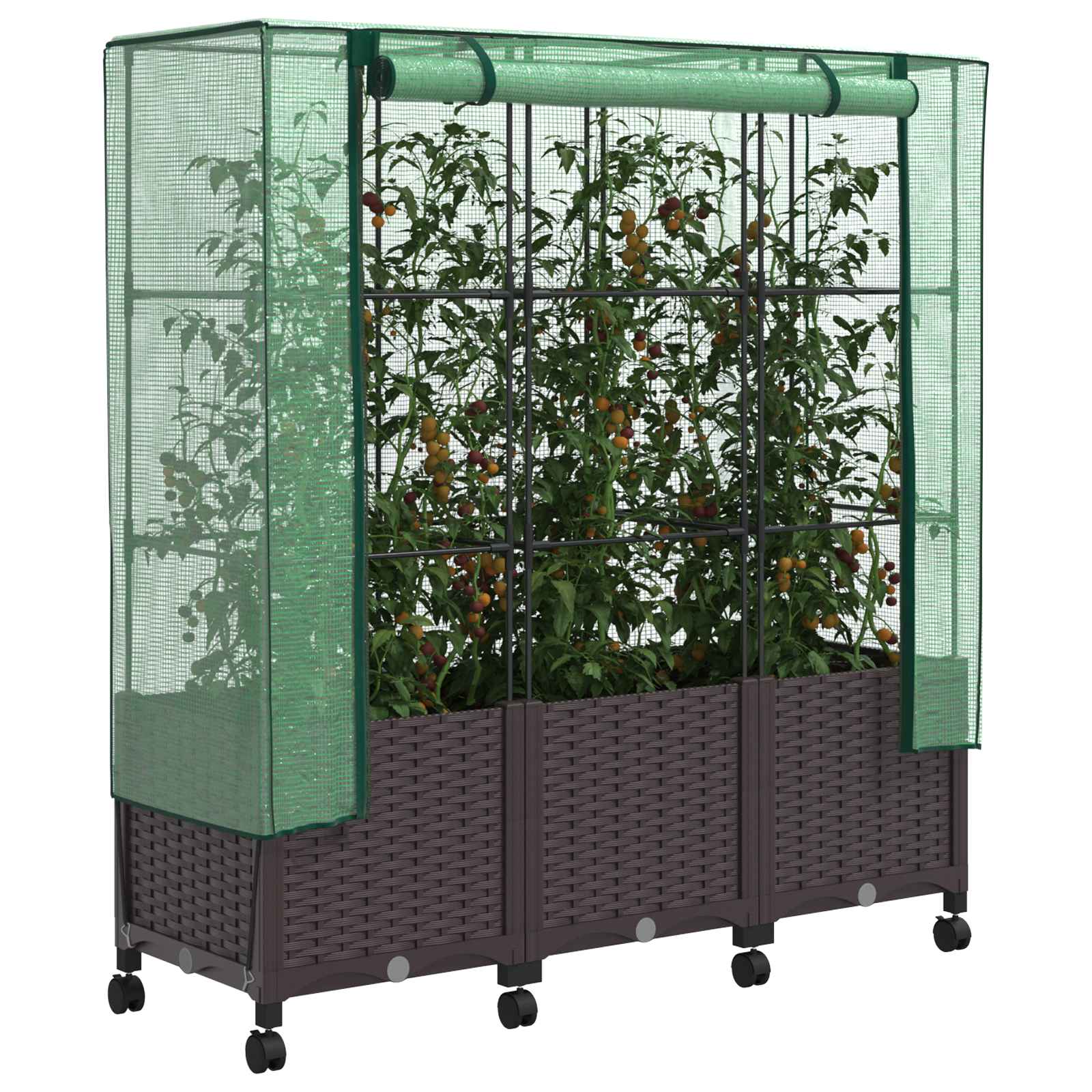 Tuinplantenbak met Kasbedekking en Wielen 3 st Bruin PP image 3