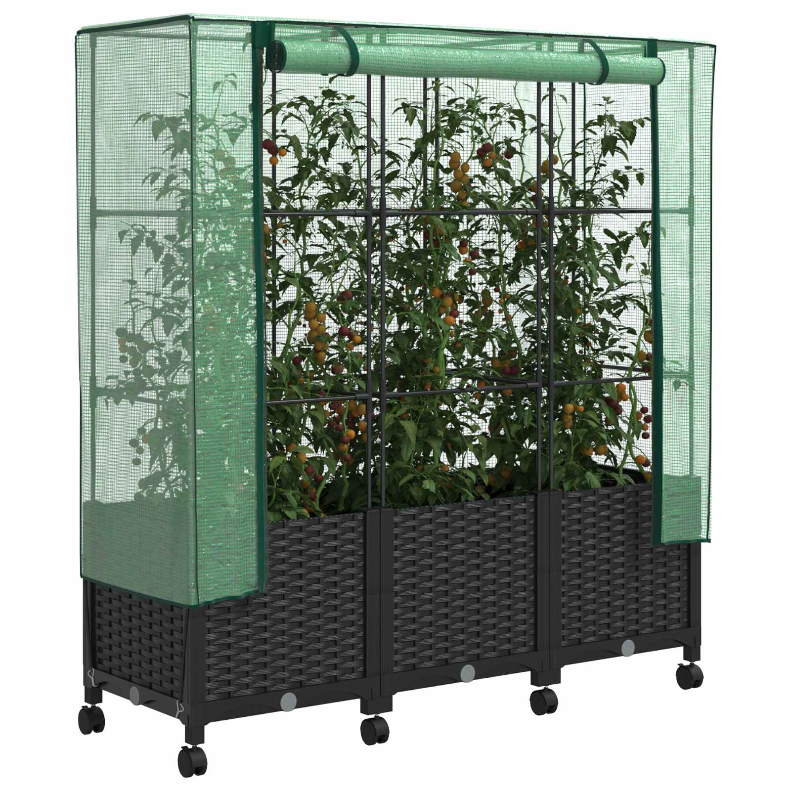 Tuinplantenbak met Kasbedekking en Wielen 3 st Zwart PP image 3