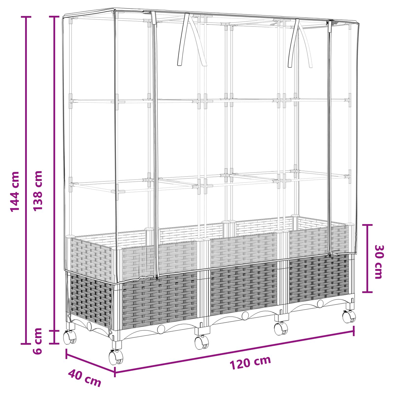 Tuinplantenbak met Kasbedekking en Wielen 3 st Zwart PP image 8