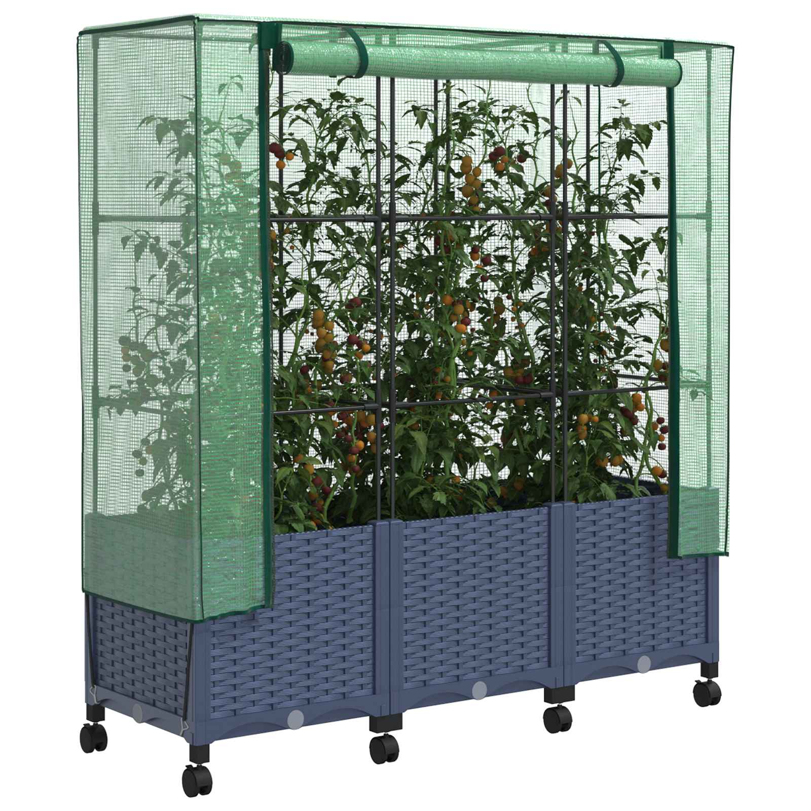 Tuinplantenbak met Kasbedekking en Wielen 3 st Blauw Grijs PP image 3