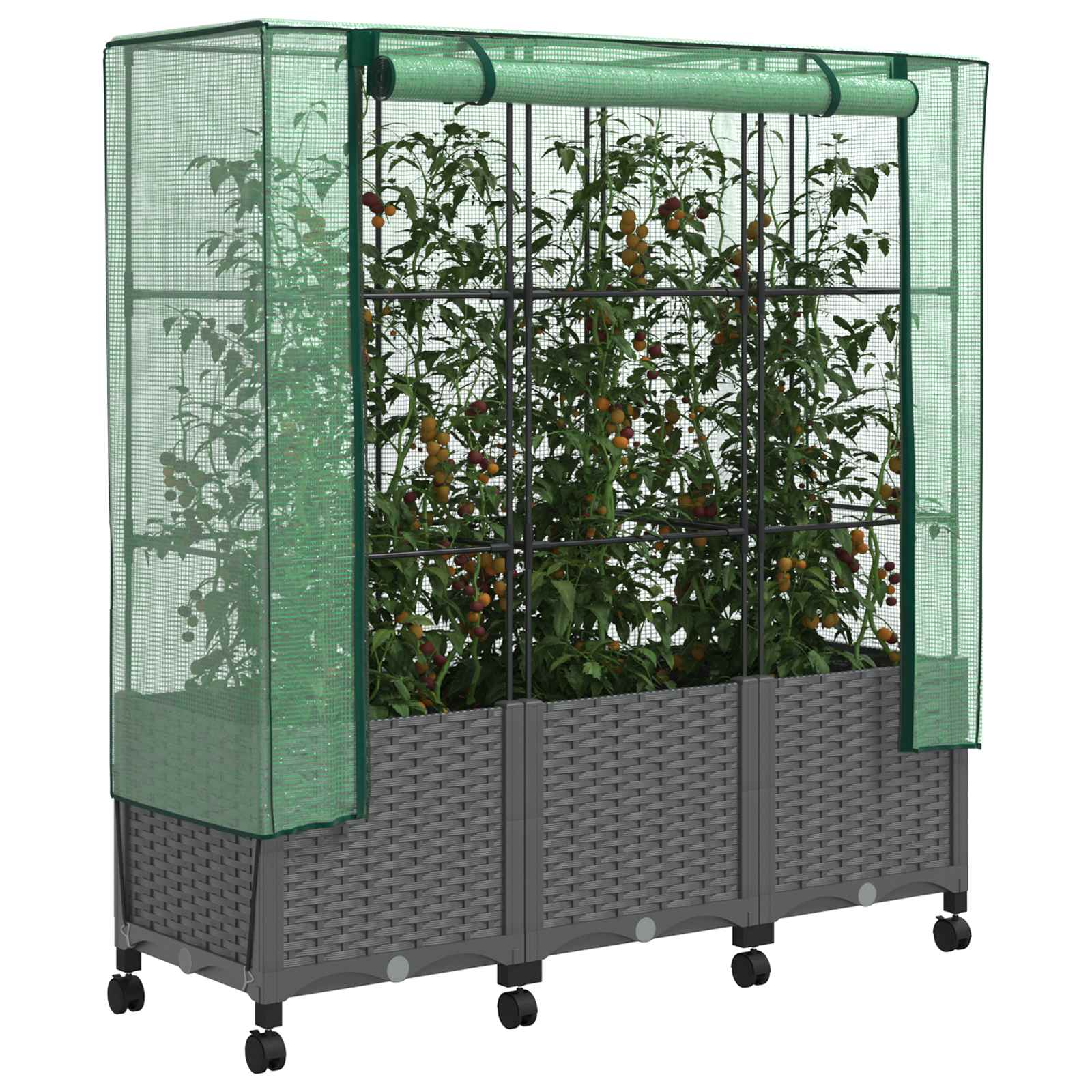 Tuinplantenbak met Kasbedekking en Wielen 3 st Lichtgrijs PP image 3