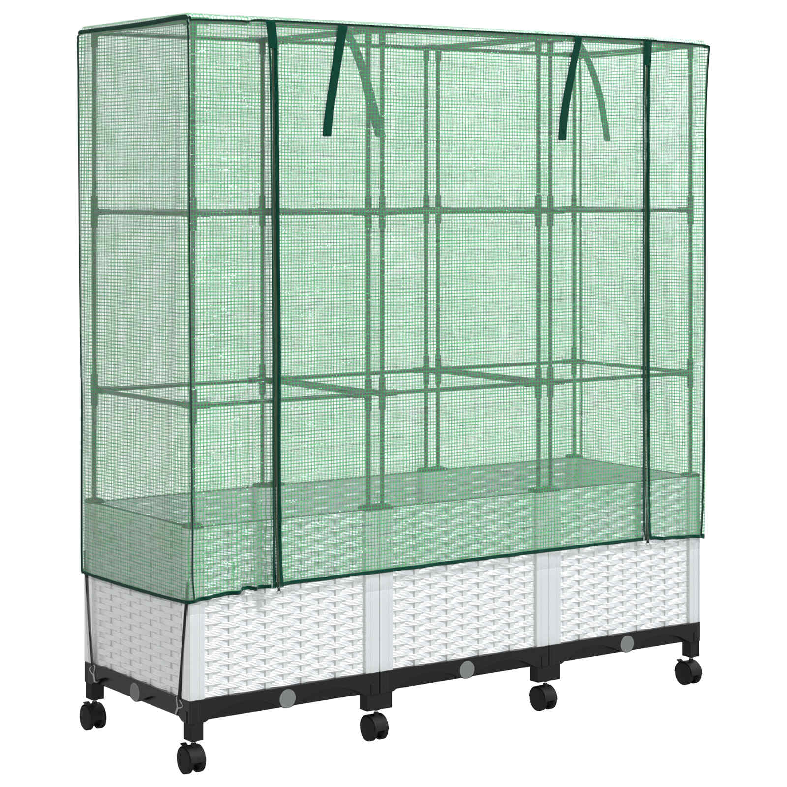 Tuinplantenbak met Kasbedekking en Wielen 3 st Wit PP image 2