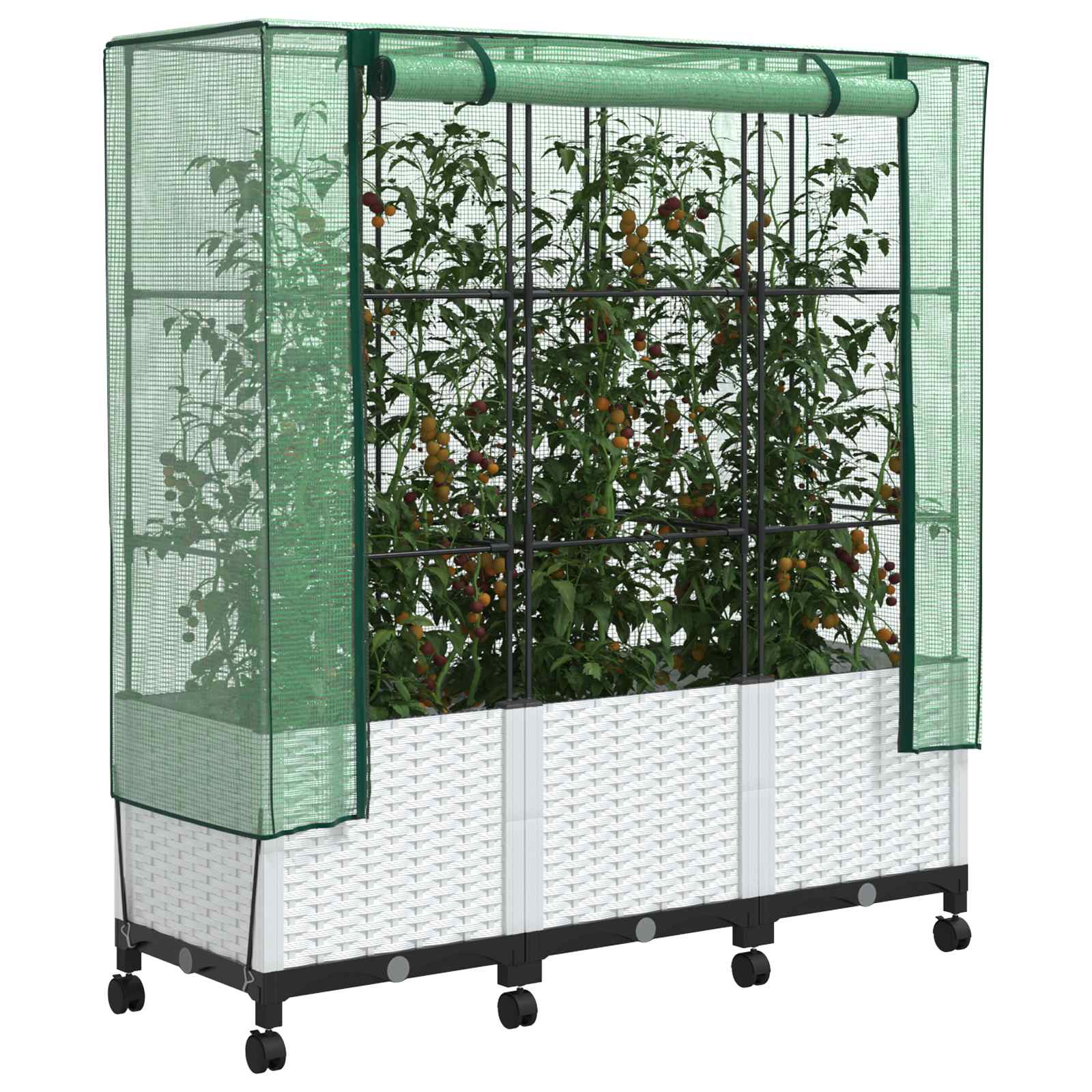 Tuinplantenbak met Kasbedekking en Wielen 3 st Wit PP image 3