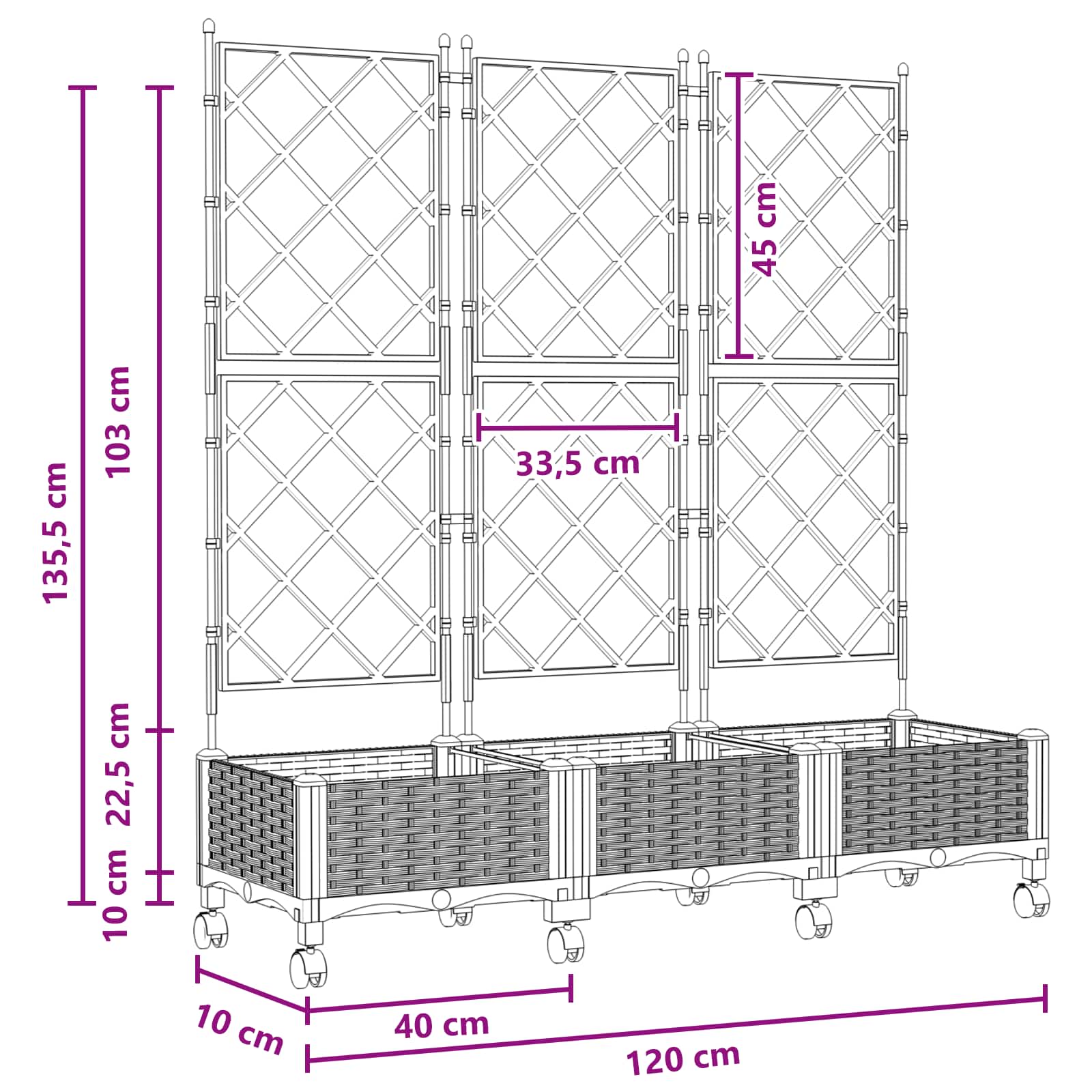 Tuinplantbak met schutting en wielen 3 st Zwart PP image 8