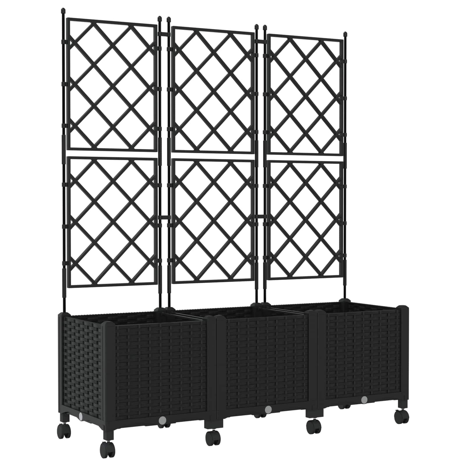 Tuinplantbak met schutting en wielen 3 st Zwart PP image 2