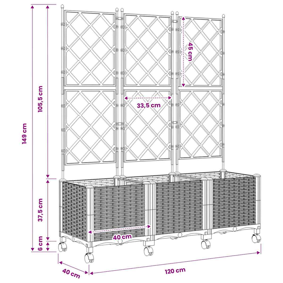 Haveplantekasse med espalier og hjul 3 stk. PP - Billede 8