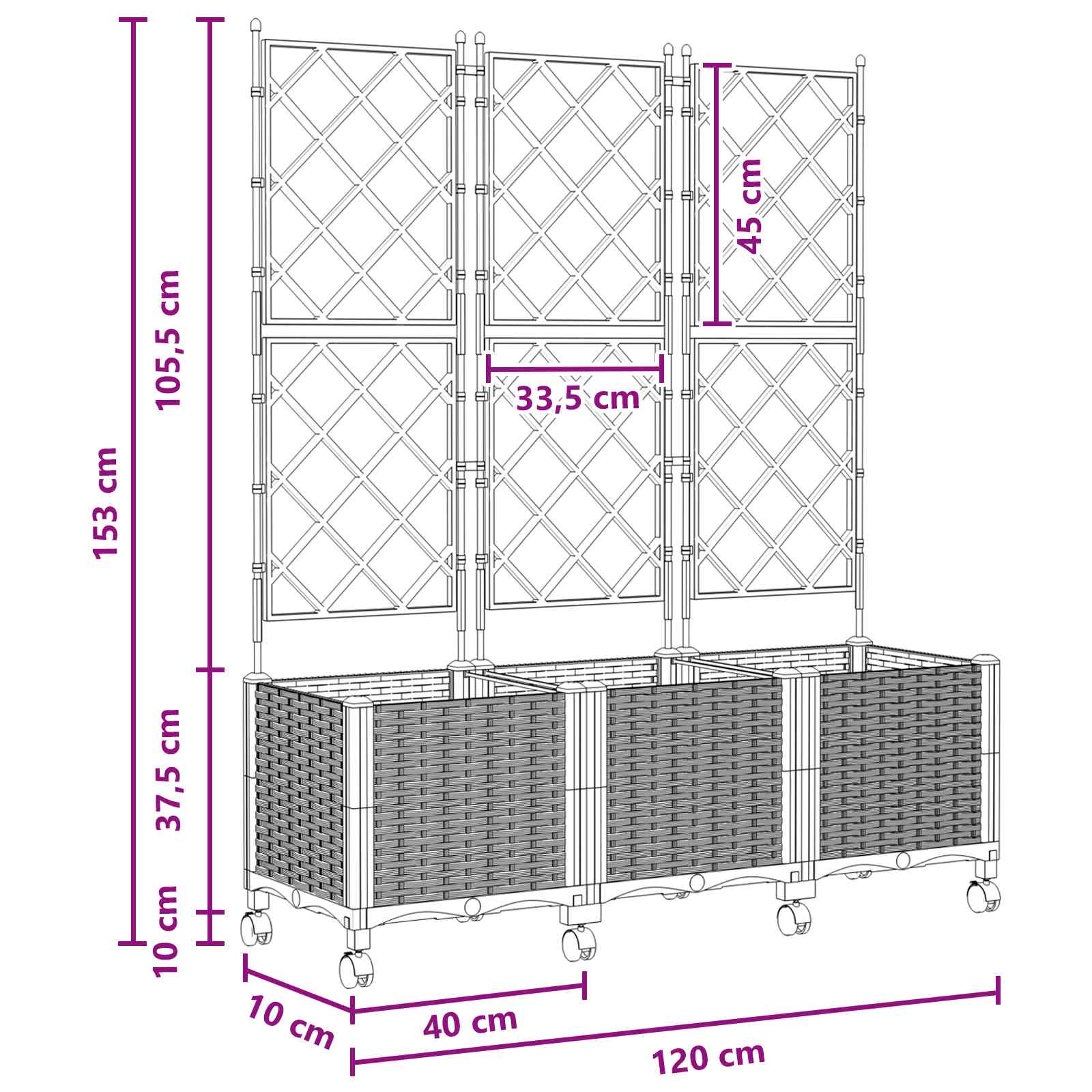 Tuinplantbak met schutting en wielen 3 st Wit 120 x 40 x 149 cm image 8