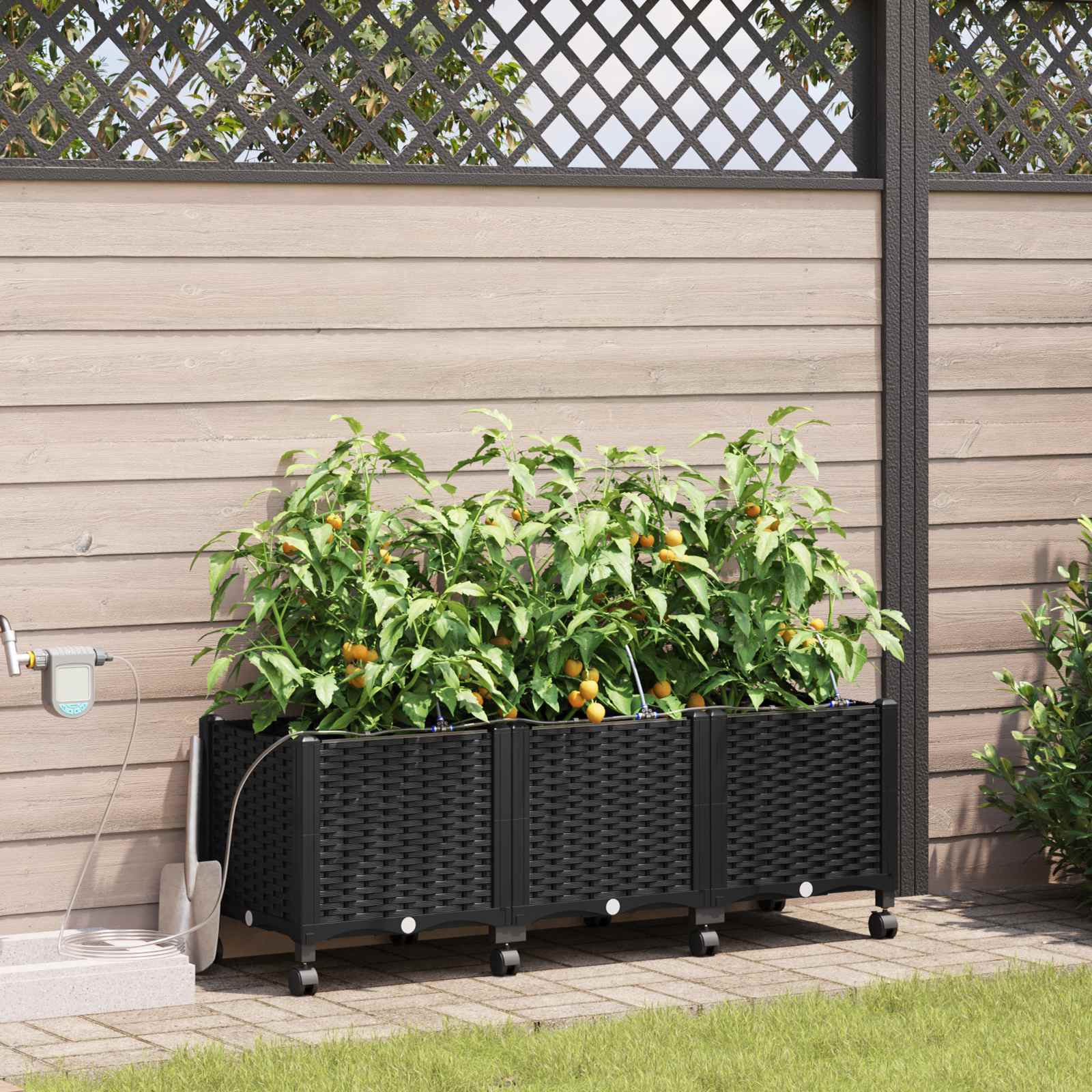 Tuin Pot met Irrigatie en Wielen 3 st Zwart 120 x 40 x 43,5 cm image 1