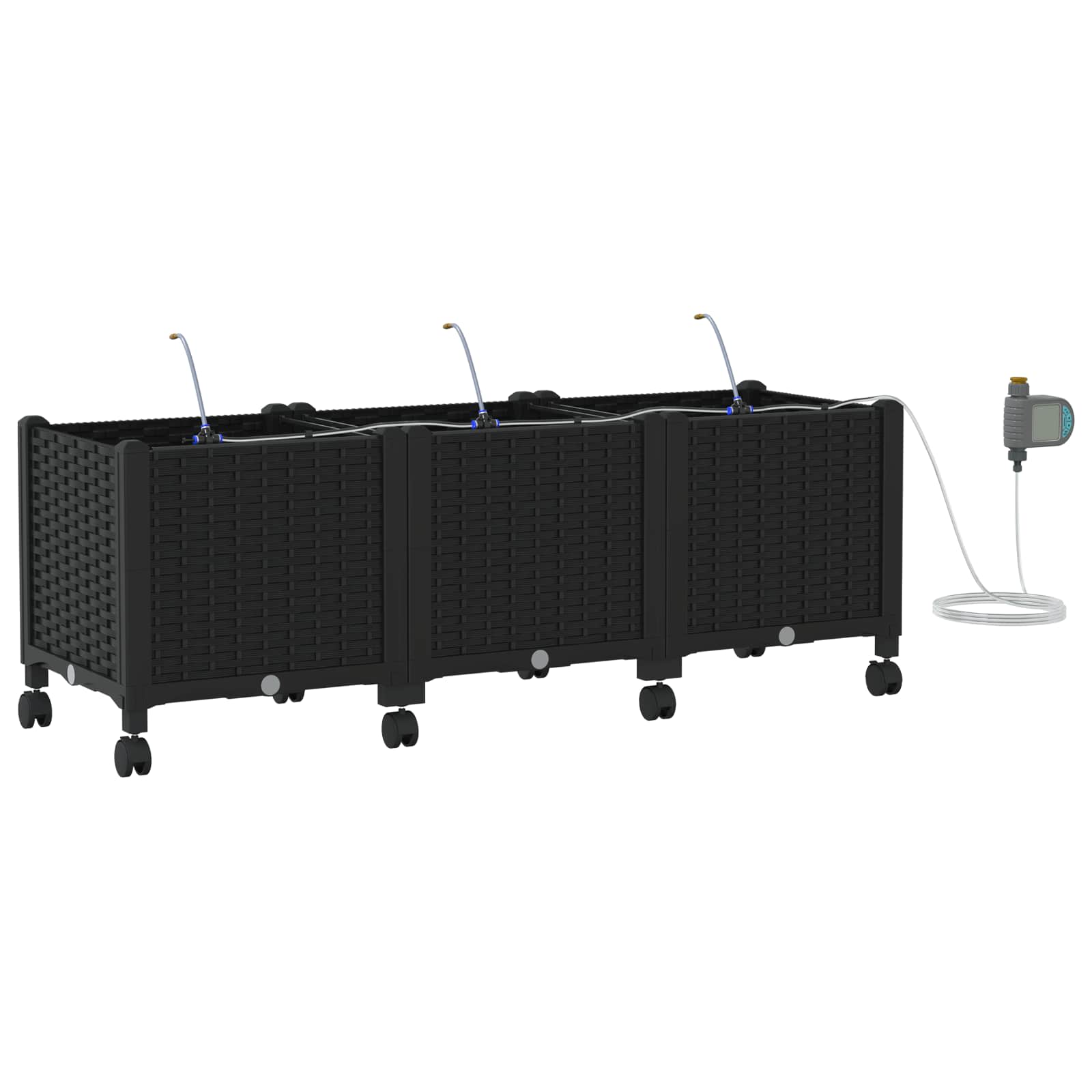 Tuin Pot met Irrigatie en Wielen 3 st Zwart 120 x 40 x 43,5 cm image 2