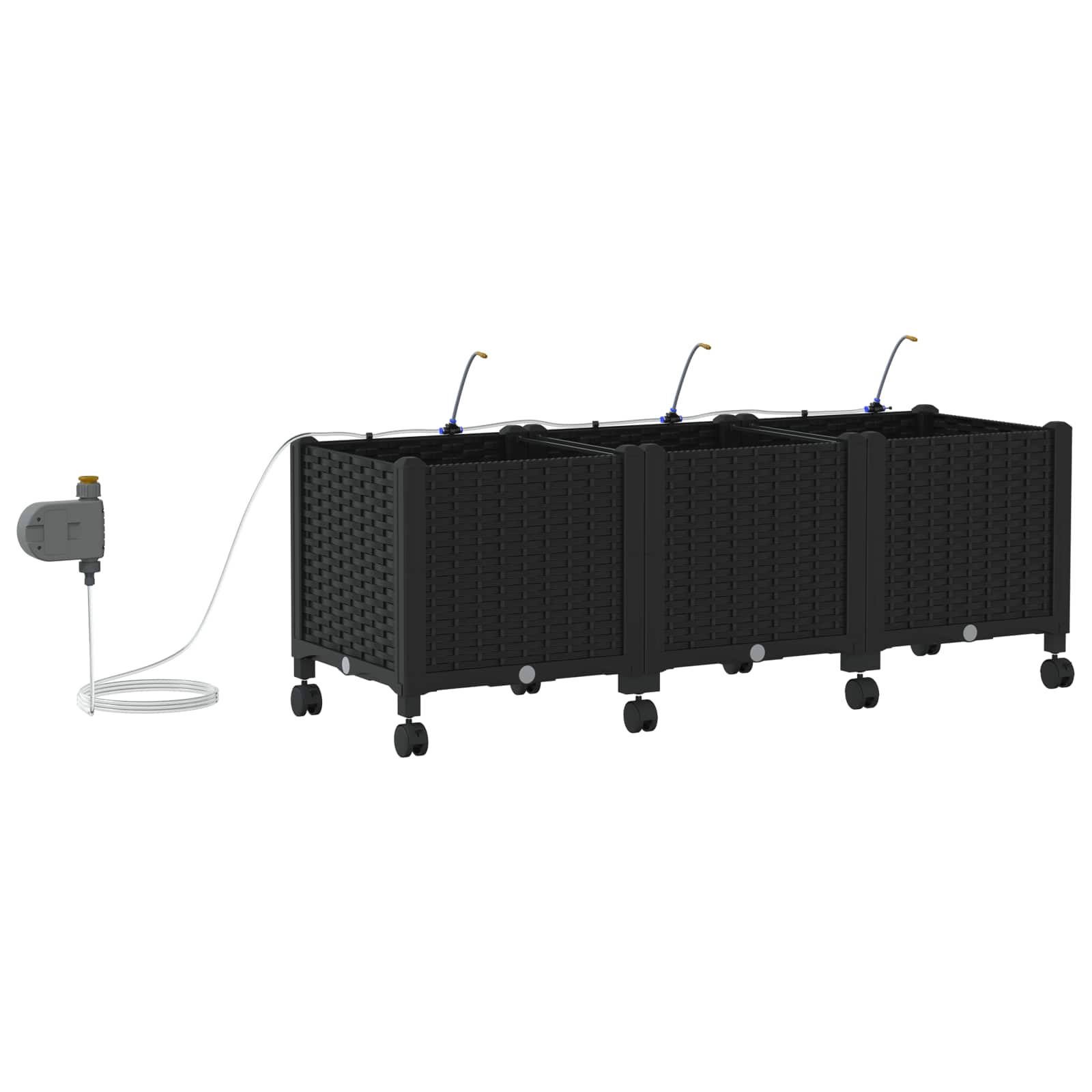 Tuin Pot met Irrigatie en Wielen 3 st Zwart 120 x 40 x 43,5 cm image 4