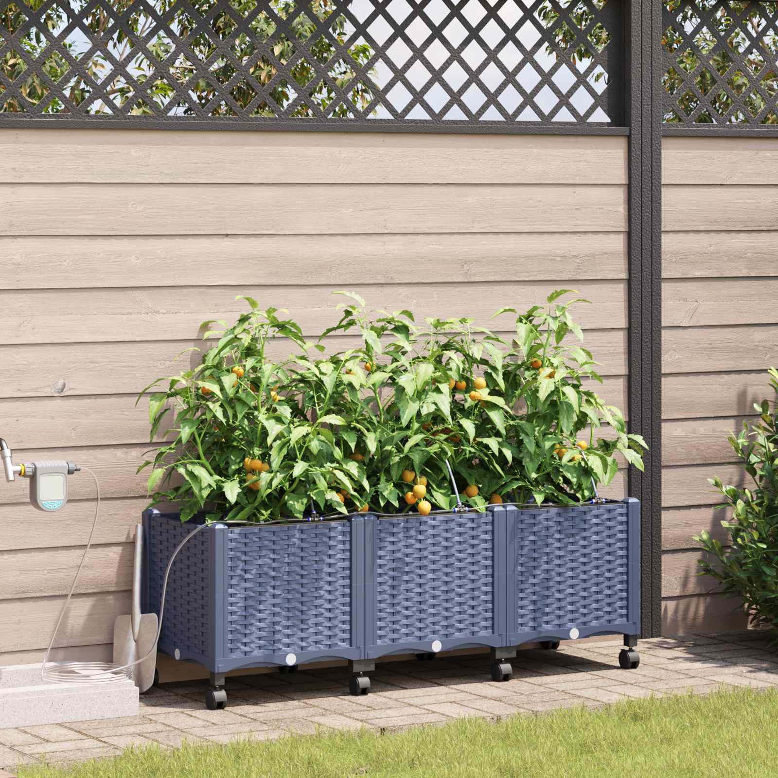 Tuin Pot met Irrigatie en Wielen 3 st Grijs 120 x 40 x 43,5 cm image 1