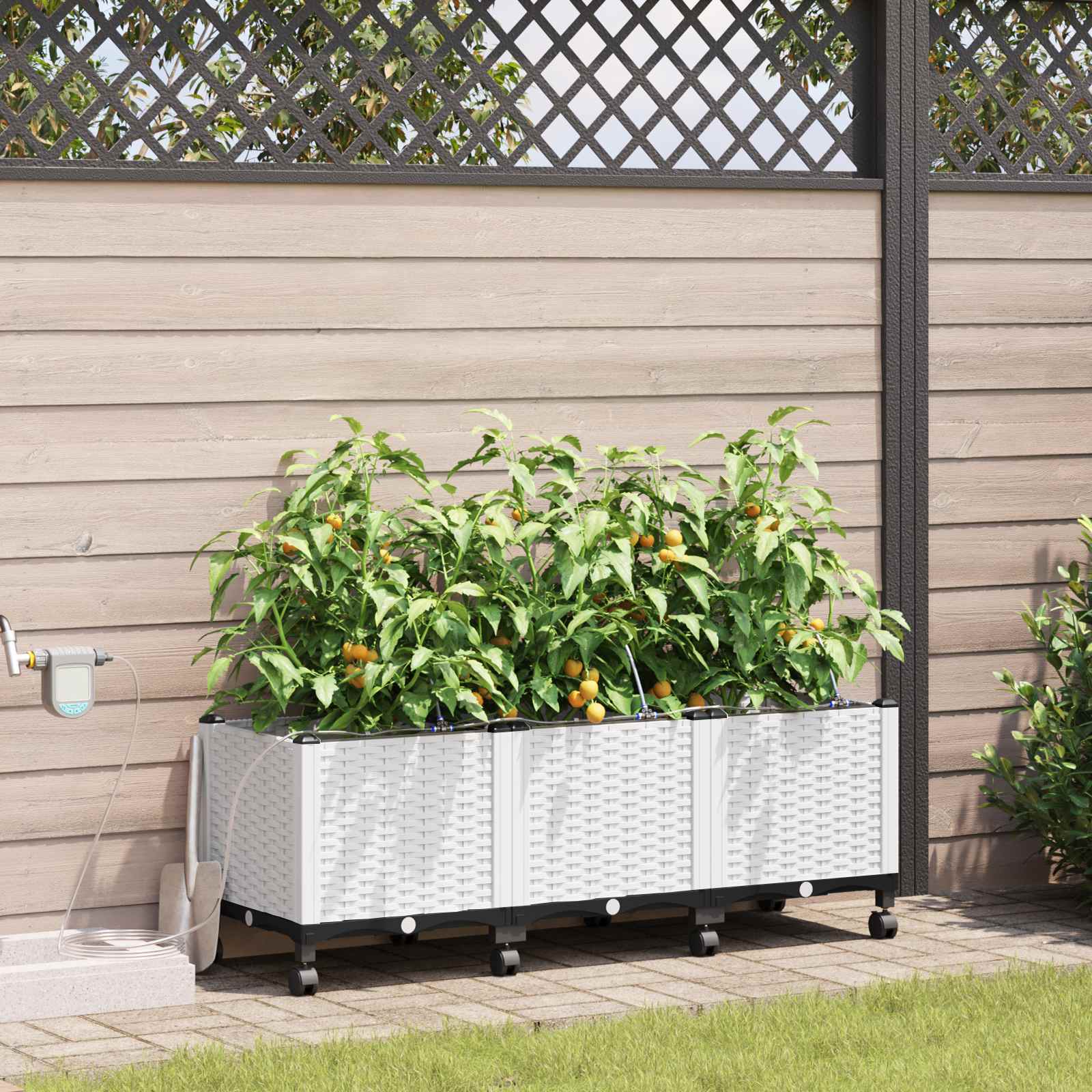 Tuin Pot met Irrigatie en Wielen 3 st Wit 120 x 40 x 43,5 cm PP image 1