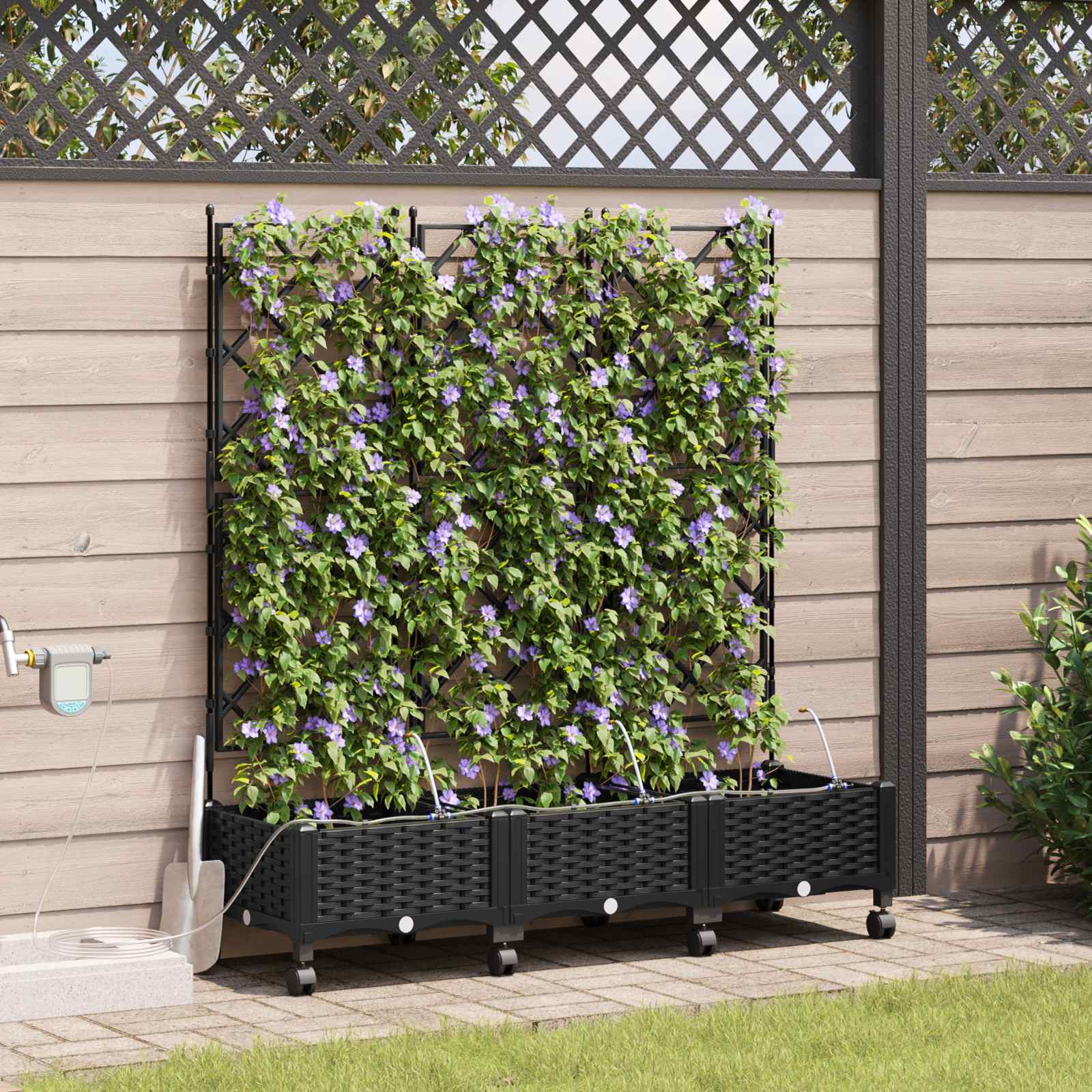 Tuin Pot met Irrigatie en Wielen 3 st Zwart 120 x 40 x 132 cm image 1
