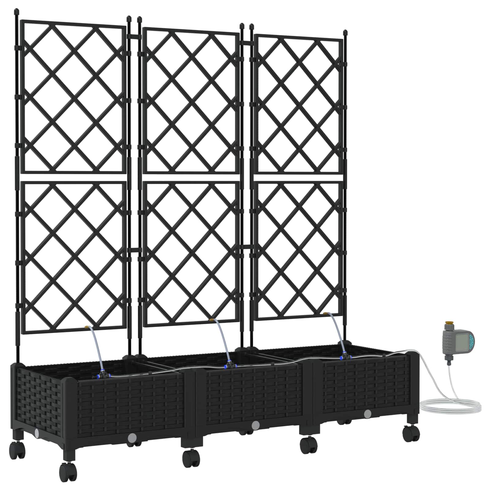 Tuin Pot met Irrigatie en Wielen 3 st Zwart 120 x 40 x 132 cm image 2