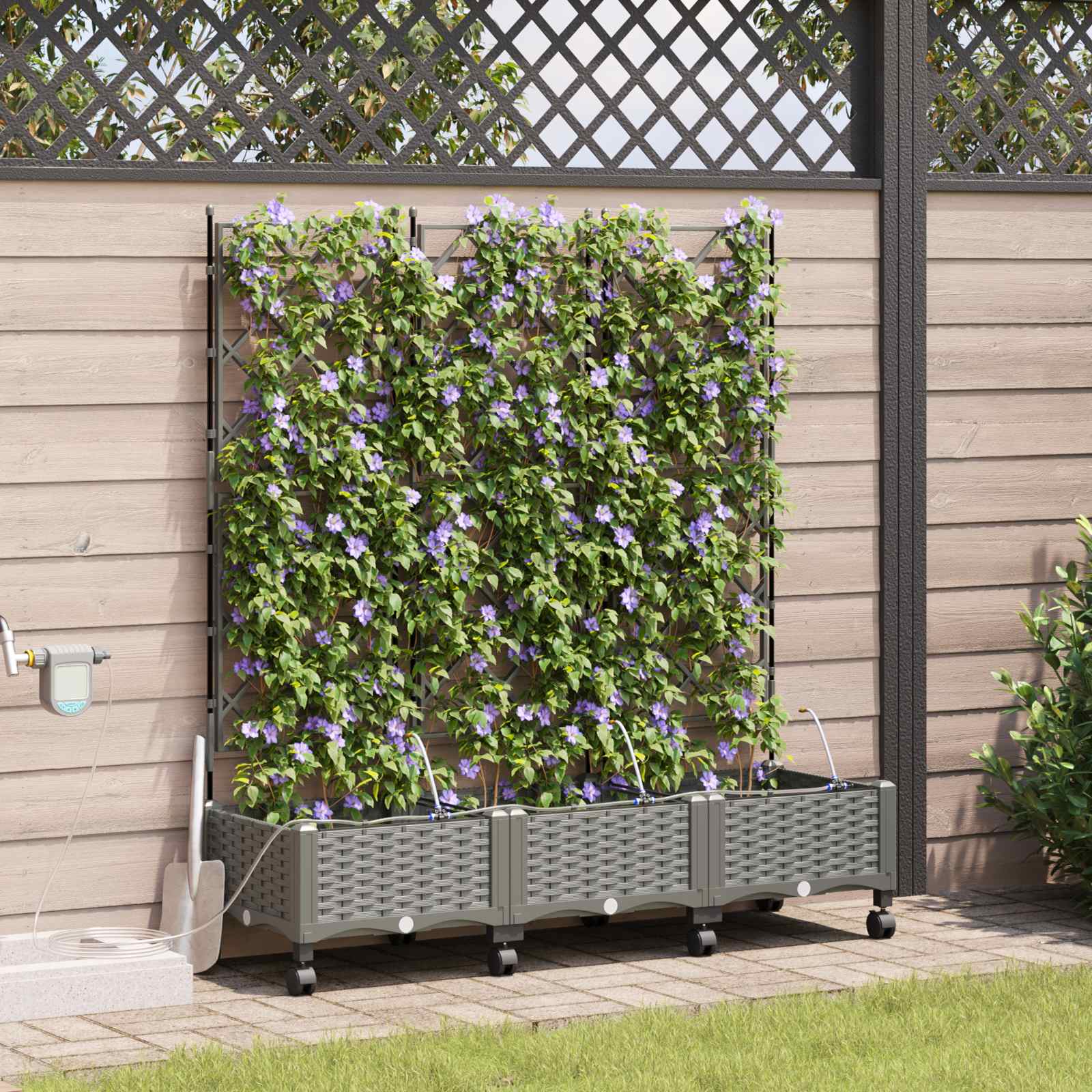 Tuin Pot met Irrigatie en Wielen 3 st Lichtgrijs PP image 1