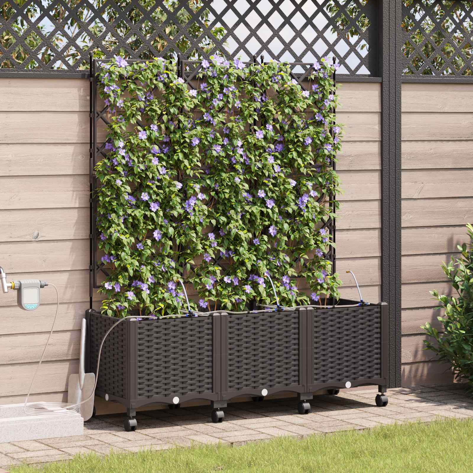 Tuin Pot met Irrigatie en Wielen 3 st Bruin 120 x 40 x 148 cm image 1