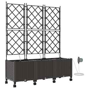 vidaXL Aiakonteiner Kastmise ja Ratastega 3 tk Pruun 120 x 40 x 148 cm