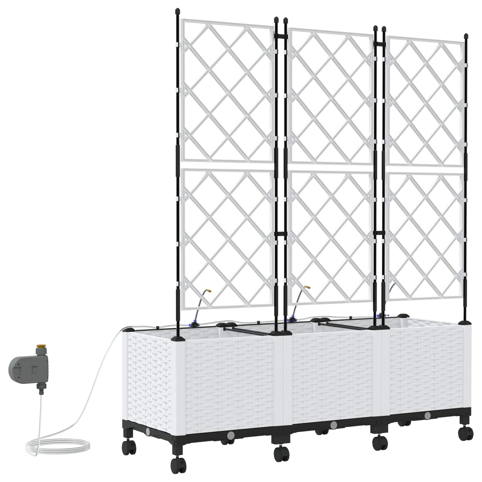 Tuin Pot met Irrigatie en Wielen 3 st Wit 120 x 40 x 148 cm PP image 4