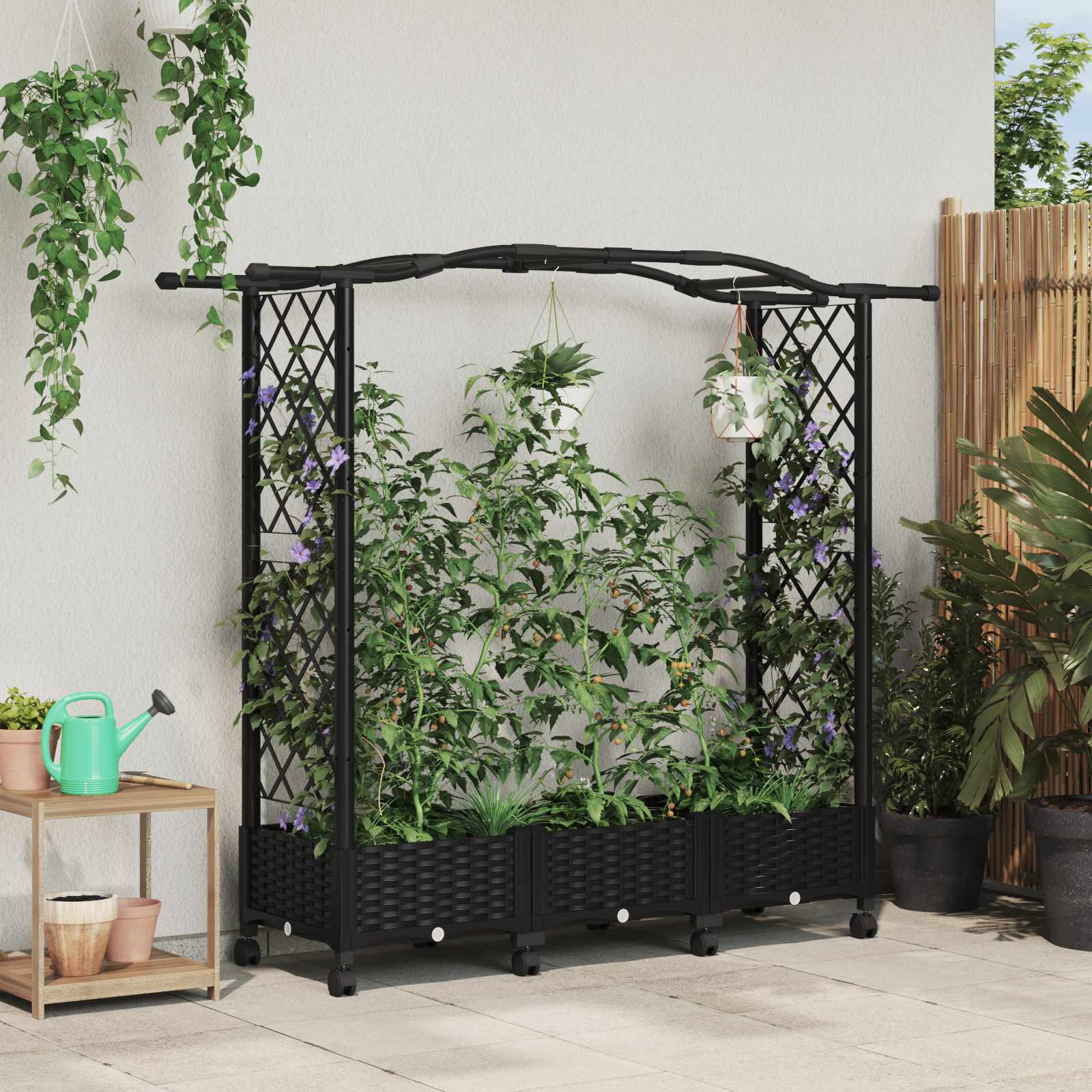 vidaXL Pat Ridicat cu Trellis și Acoperiș Negru 169 x 40 x 129 cm PP