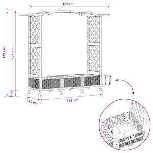 Vyvýšený záhon s treláží a střechou Černá 169 x 40 x 129 cm PP - obrázek 9