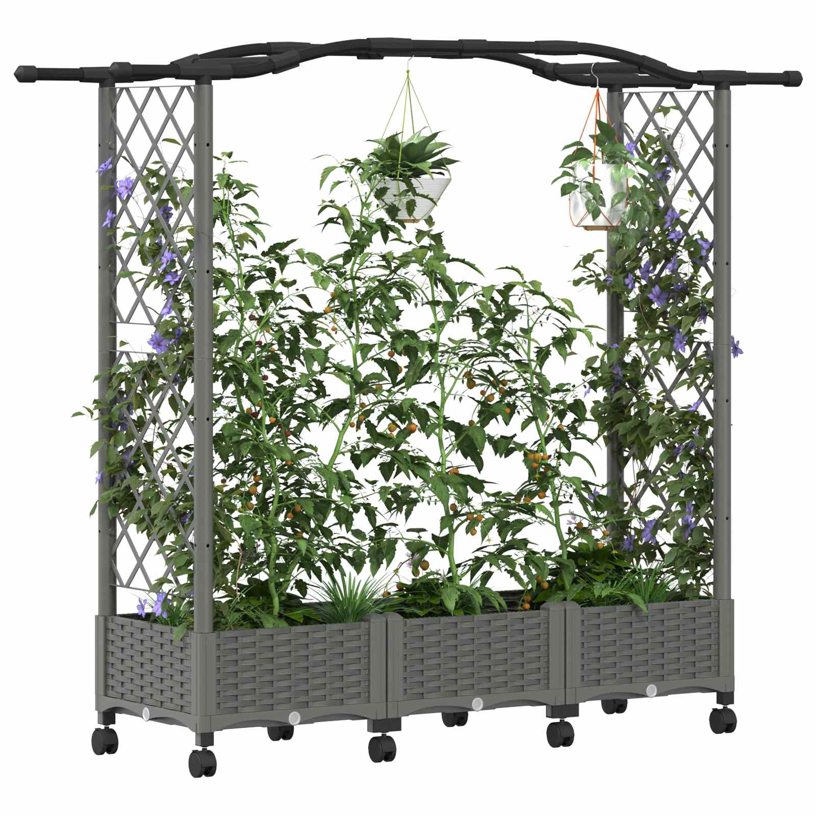 Verhoogd Bed met Trellis en Dak Lichtgrijs 169 x 40 x 129 cm PP image 3