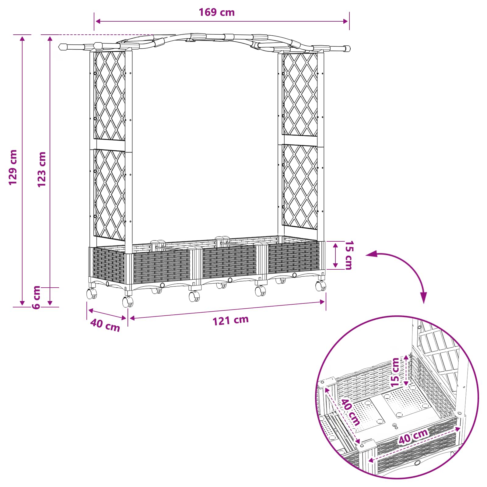 Verhoogd Bed met Trellis en Dak Lichtgrijs 169 x 40 x 129 cm PP image 9