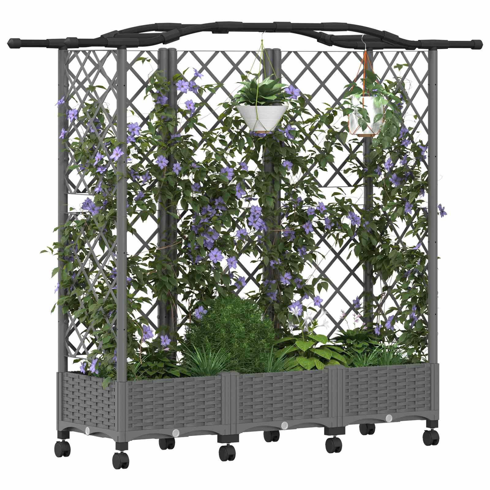 Verhoogd Bed met Trellis en Dak Lichtgrijs 163 x 40 x 129 cm PP image 3