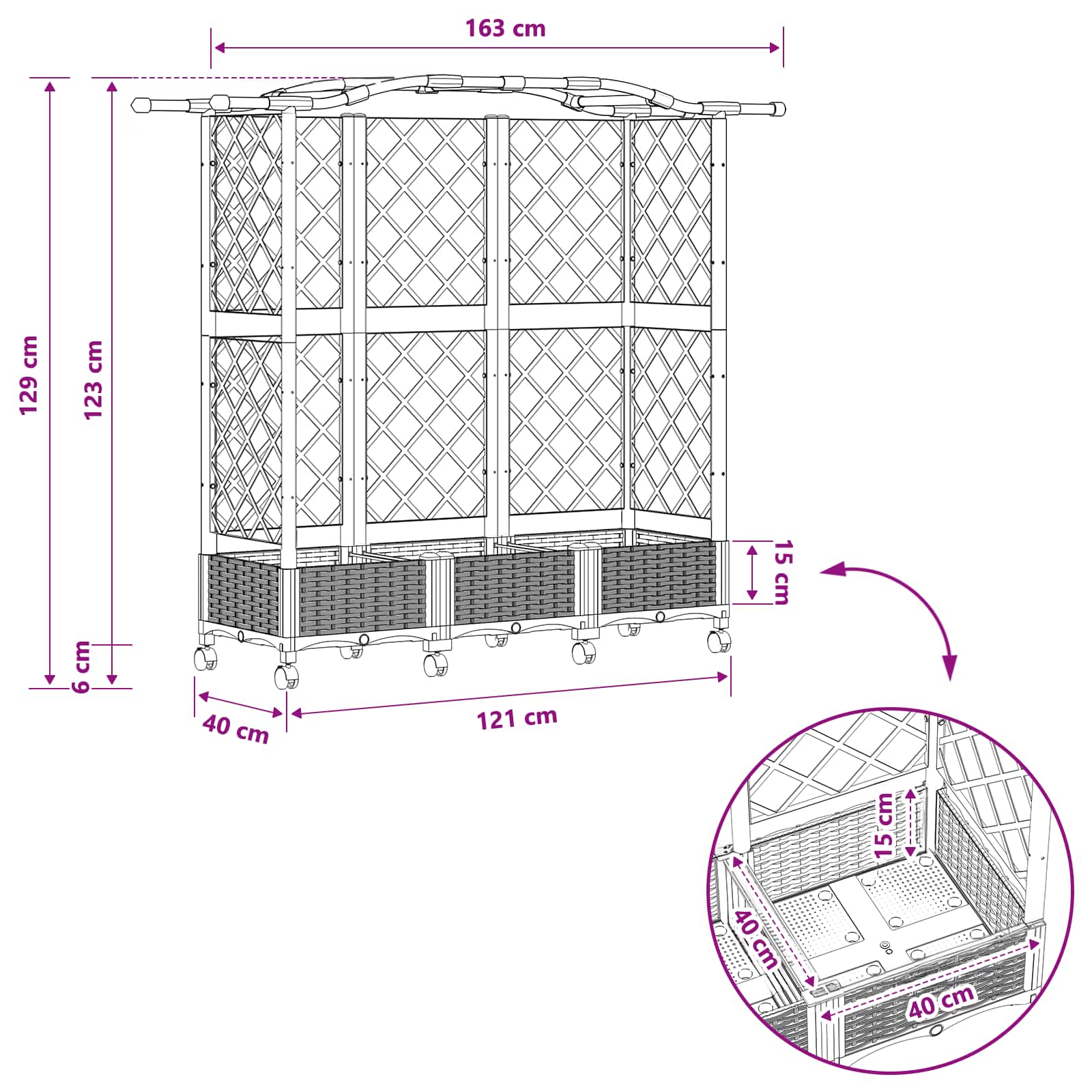 Verhoogd Bed met Trellis en Dak Lichtgrijs 163 x 40 x 129 cm PP image 9