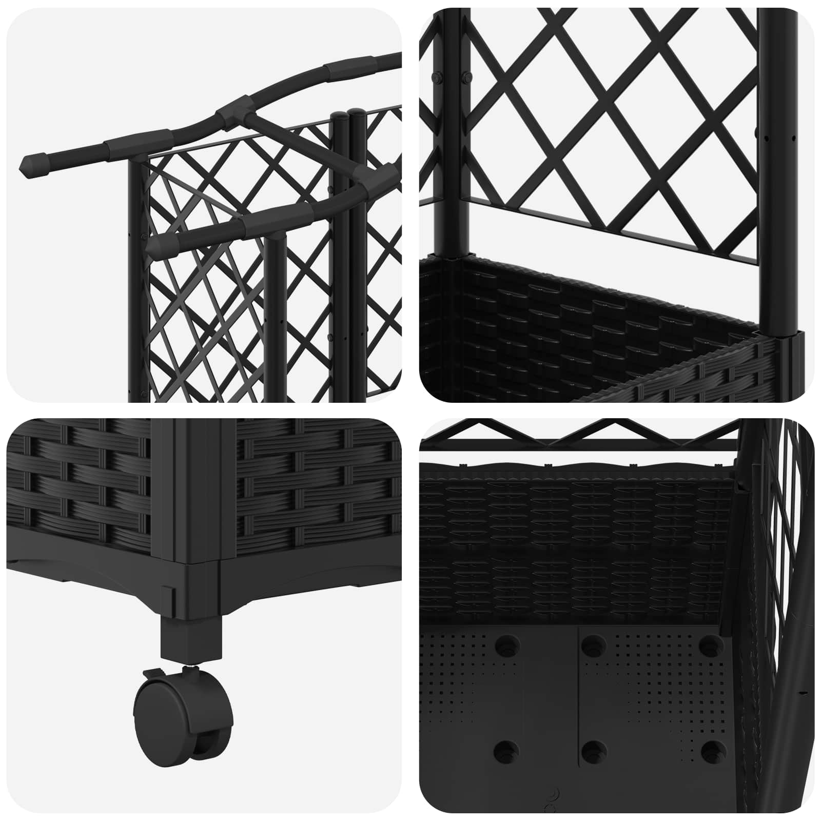 Verhoogd Bed met Trellis en Dak Zwart 163 x 40 x 144 cm PP image 6