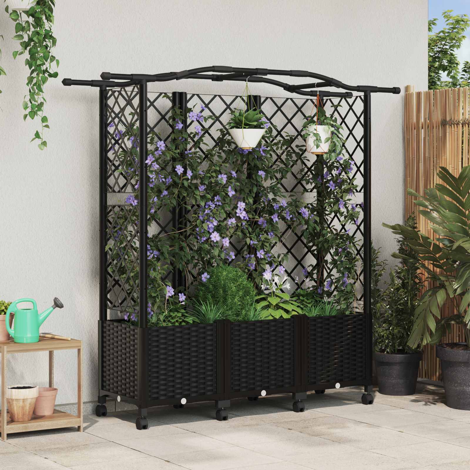 vidaXL Pat Ridicat cu Trellis și Acoperiș Negru 163 x 40 x 144 cm PP