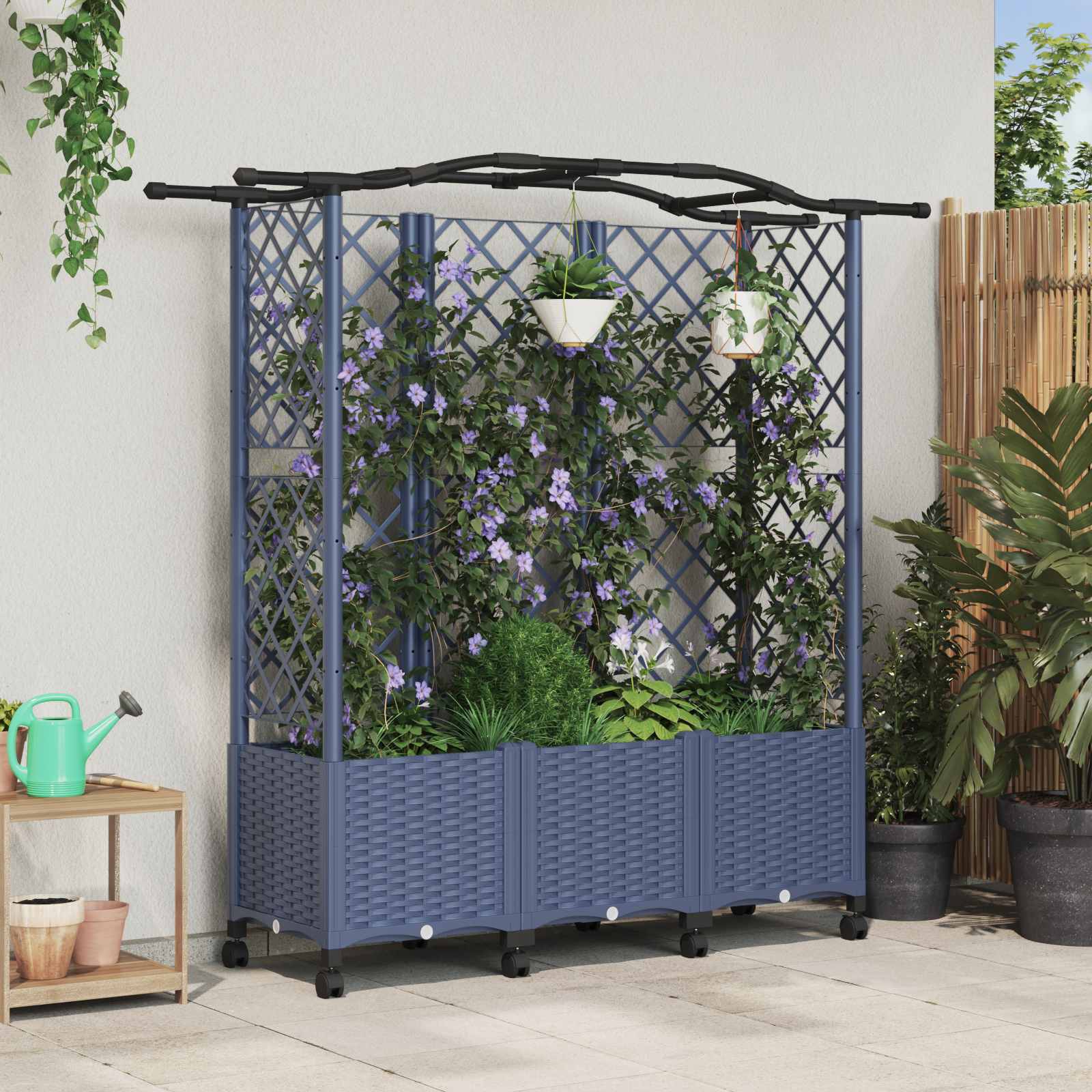 Verhoogd Bed met Trellis en Dak Grijs 163 x 40 x 144 cm PP image 1