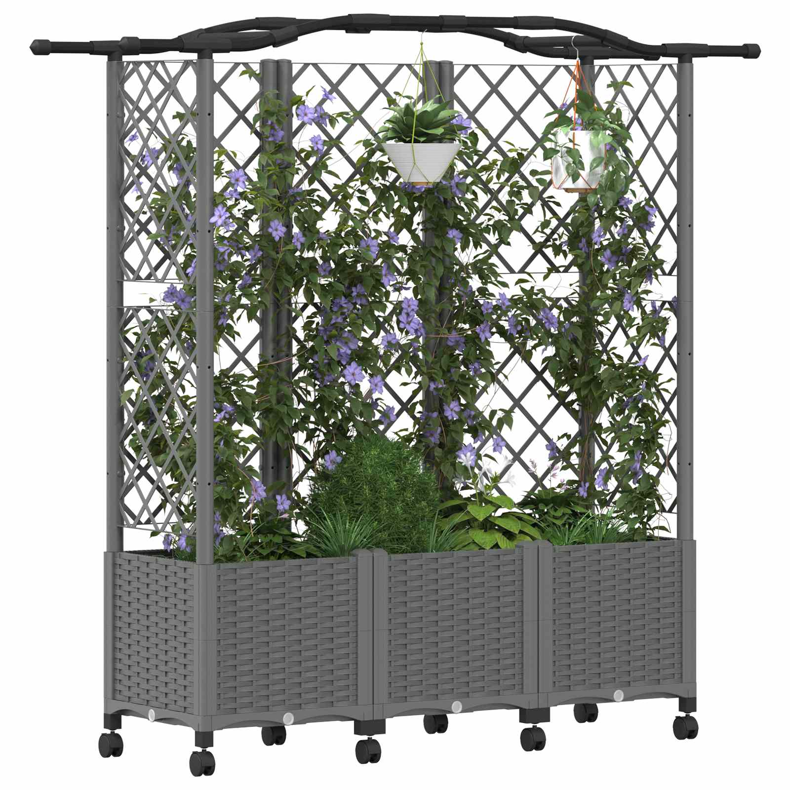 Verhoogd Bed met Trellis en Dak Lichtgrijs 163 x 40 x 144 cm PP image 3