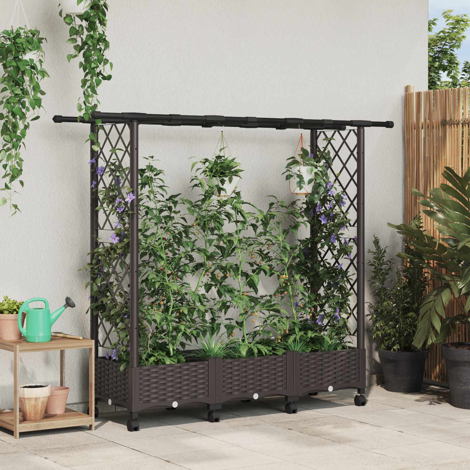 Verhoogd Bed met Trellis en Dak Bruin 164 x 40 x 127 cm PP image 1