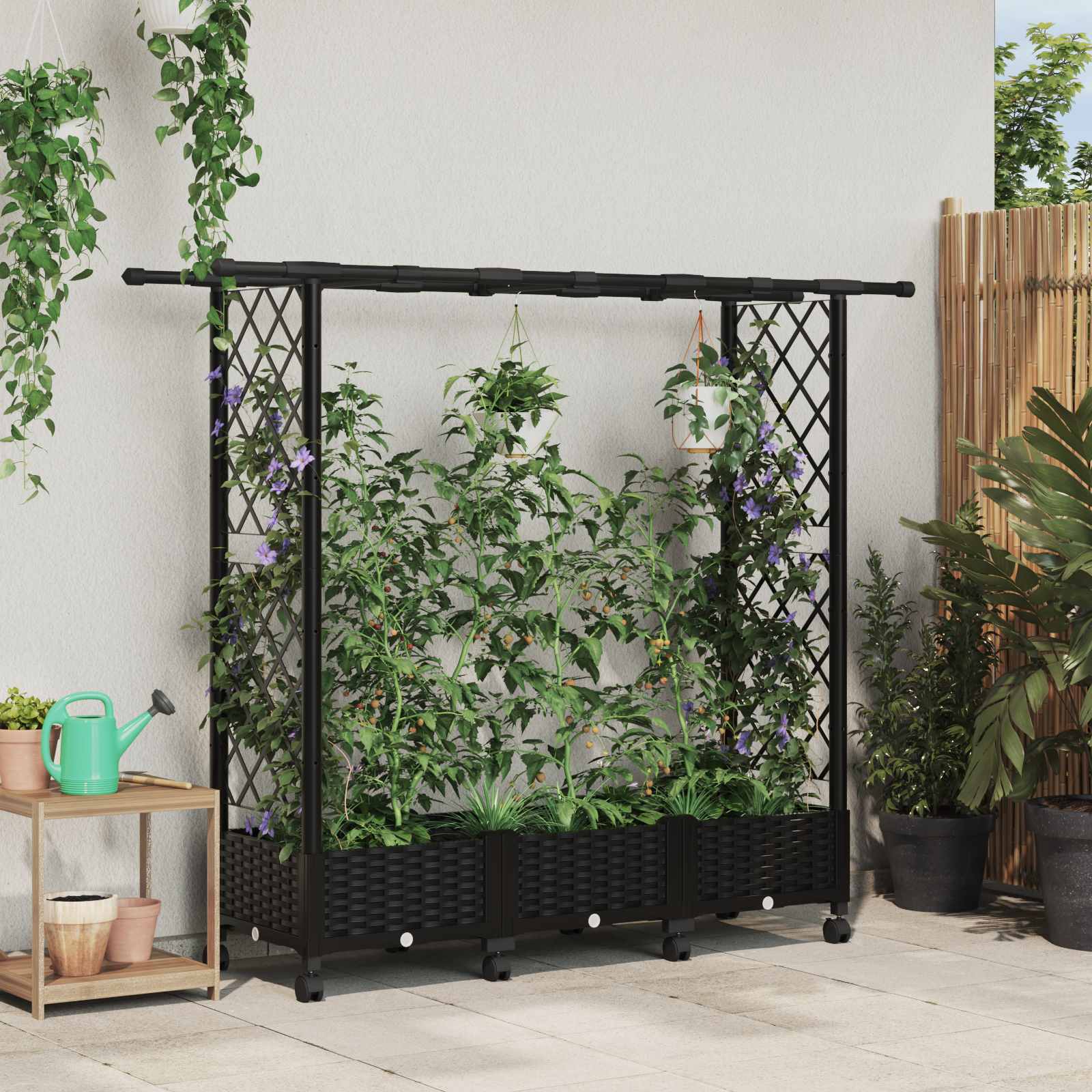 vidaXL Pat Ridicat cu Trellis și Acoperiș Negru 164 x 40 x 127 cm PP